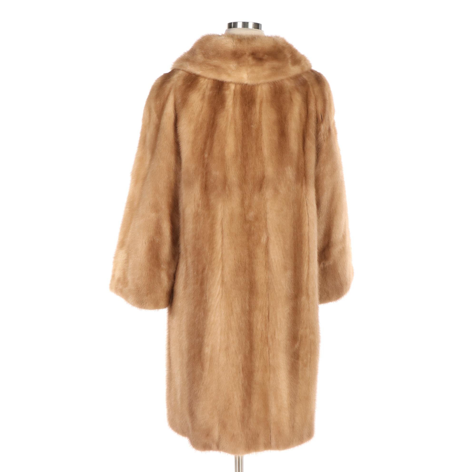 Light Brown Pastel Mink Fur Coat with Shawl Collar