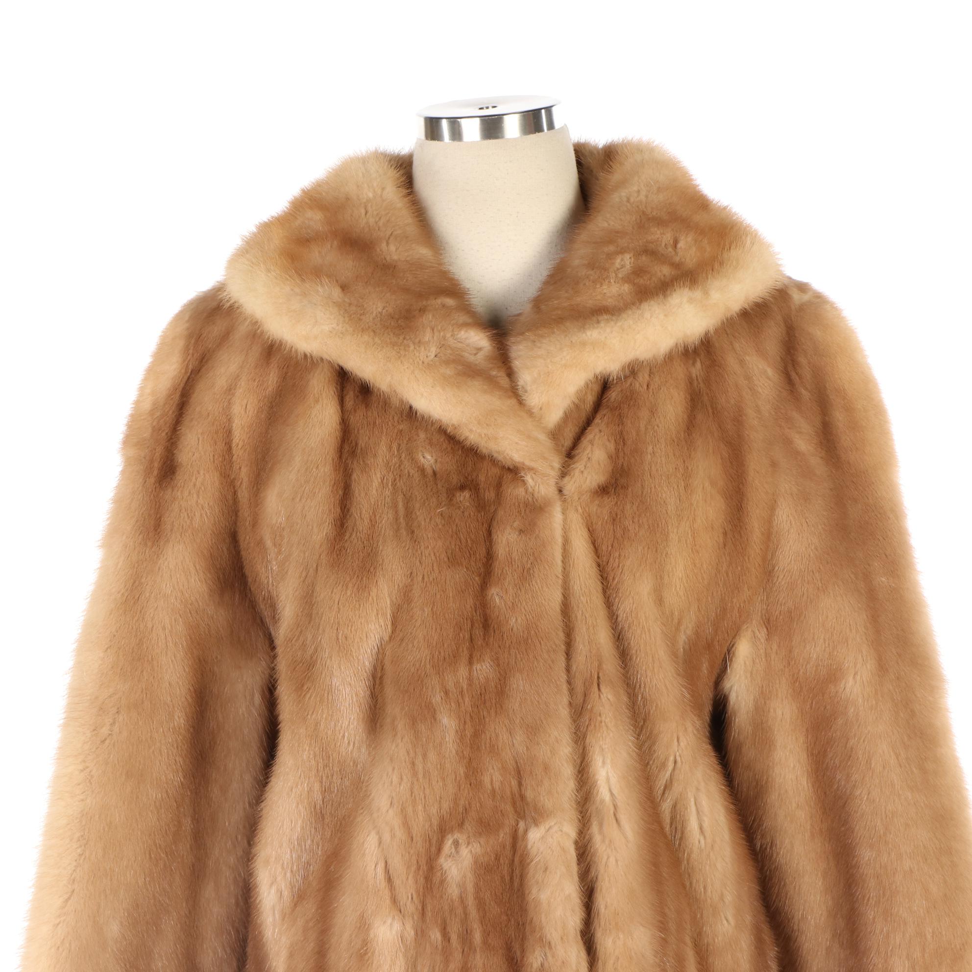 Light Brown Pastel Mink Fur Coat with Shawl Collar