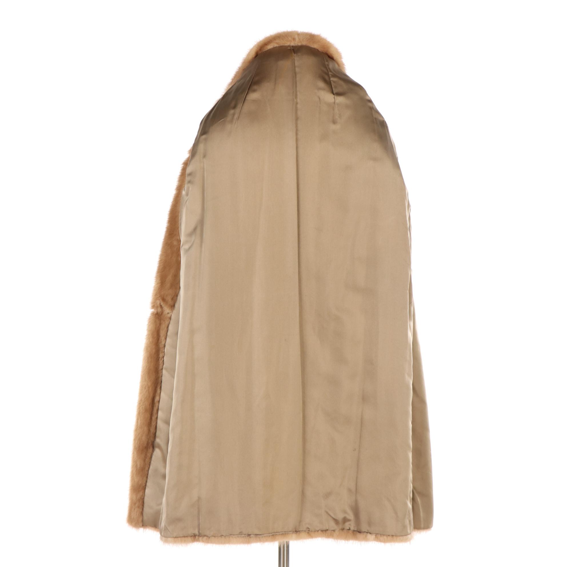 Light Brown Pastel Mink Fur Coat with Shawl Collar