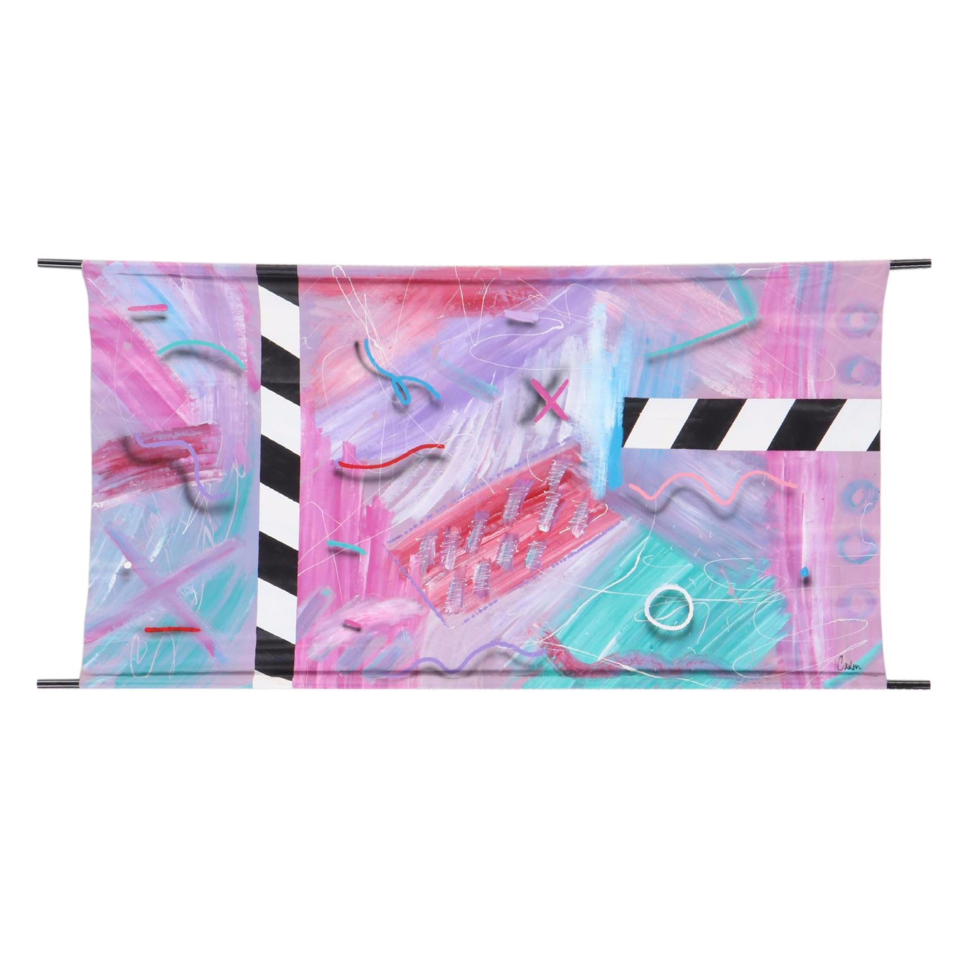 Large-Scale Abstract Acrylic Painting Hanging Scroll, Circa 2000