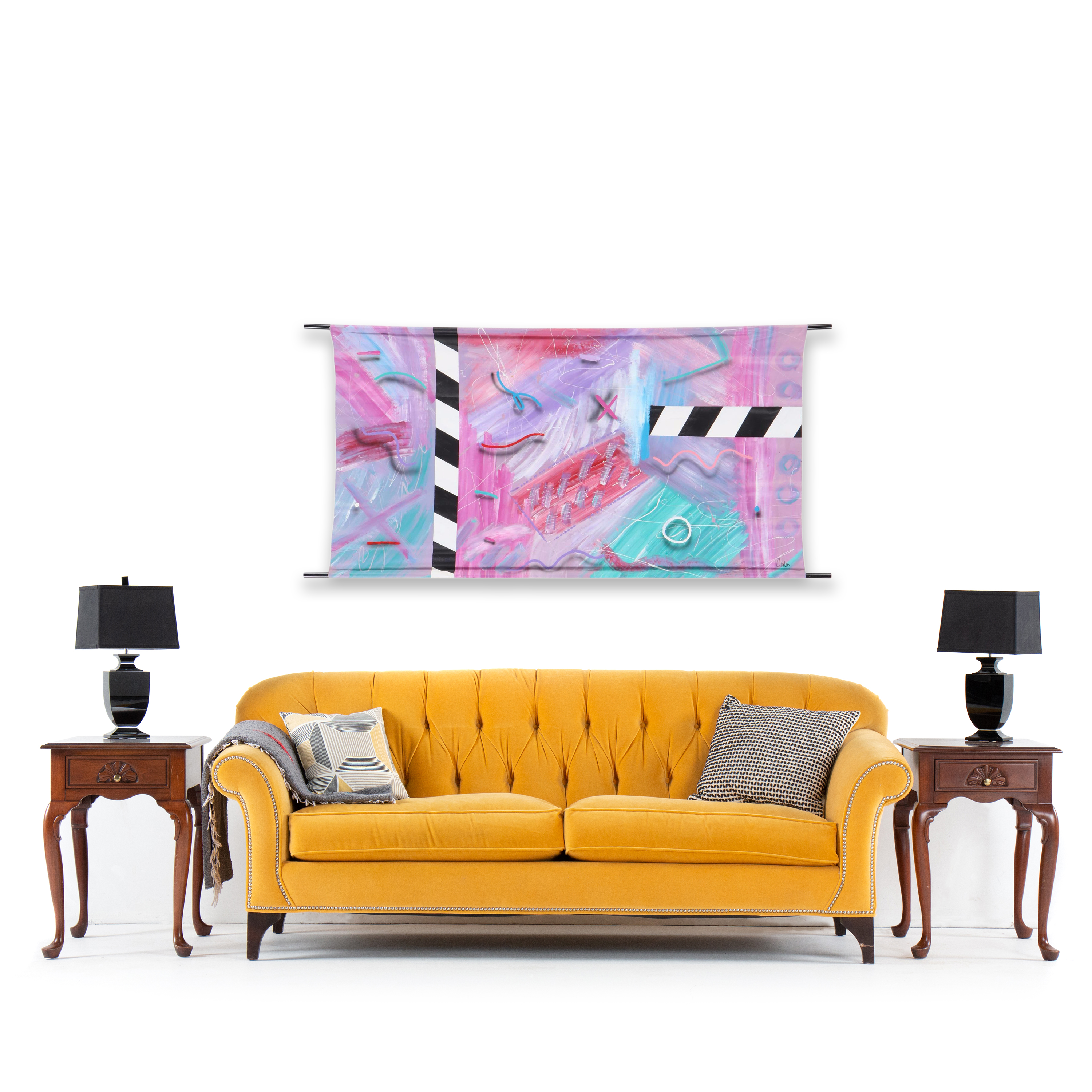 Large-Scale Abstract Acrylic Painting Hanging Scroll, Circa 2000