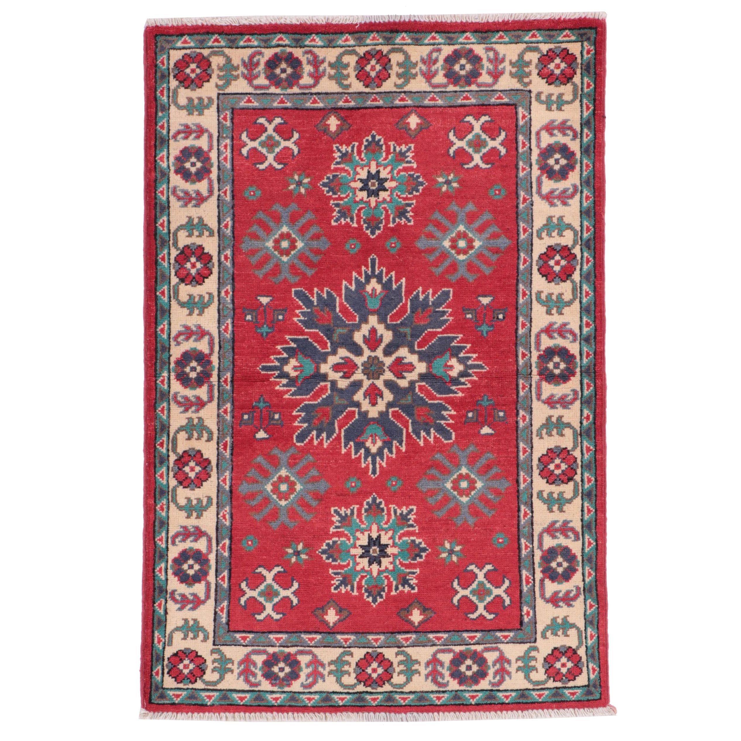 2'9 x 4'3 Hand-Knotted Afghan Kazak-Style Accent Rug