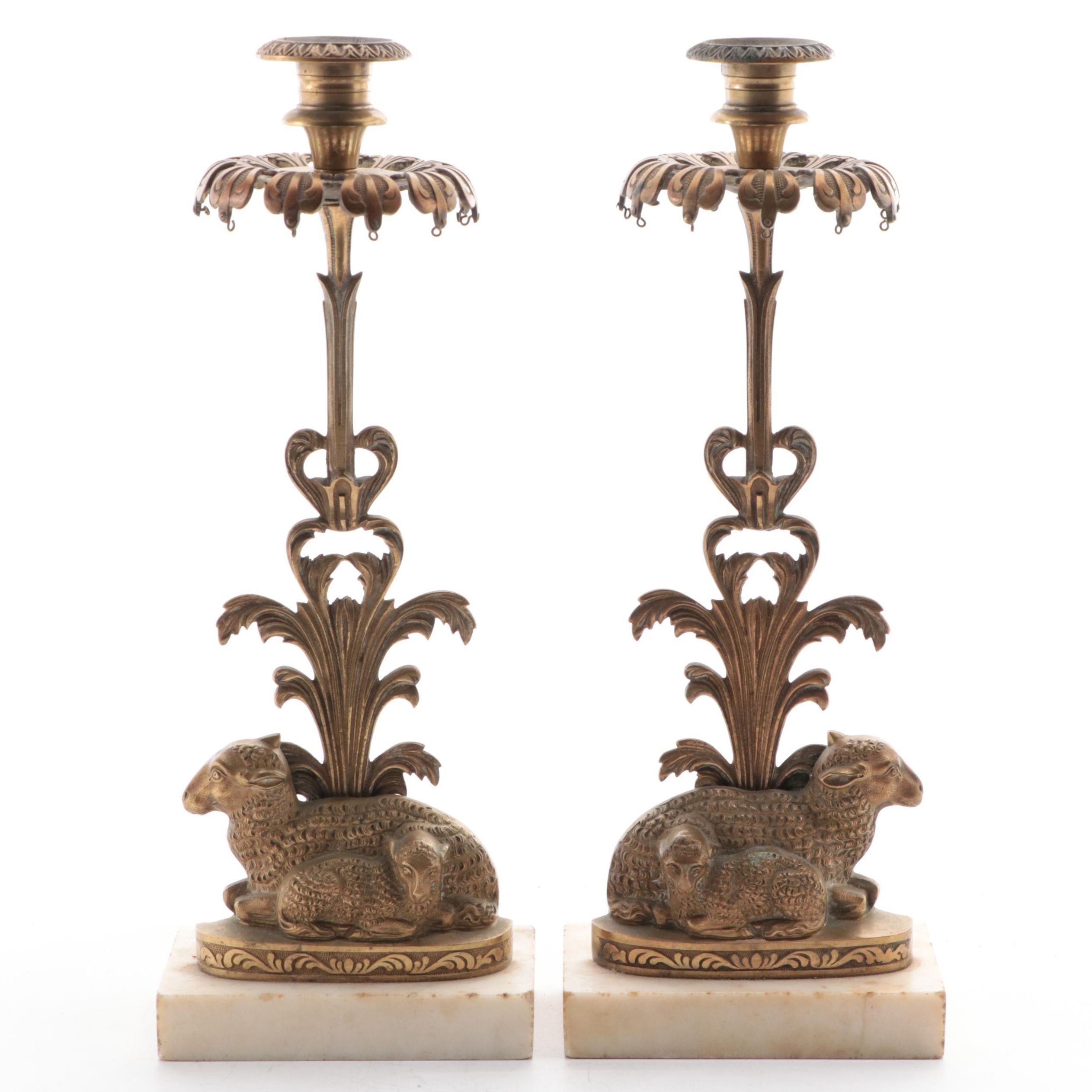 Victorian Gilt Cast Metal Ewe and Lamb Girandoles, Mid to Late 19th Century