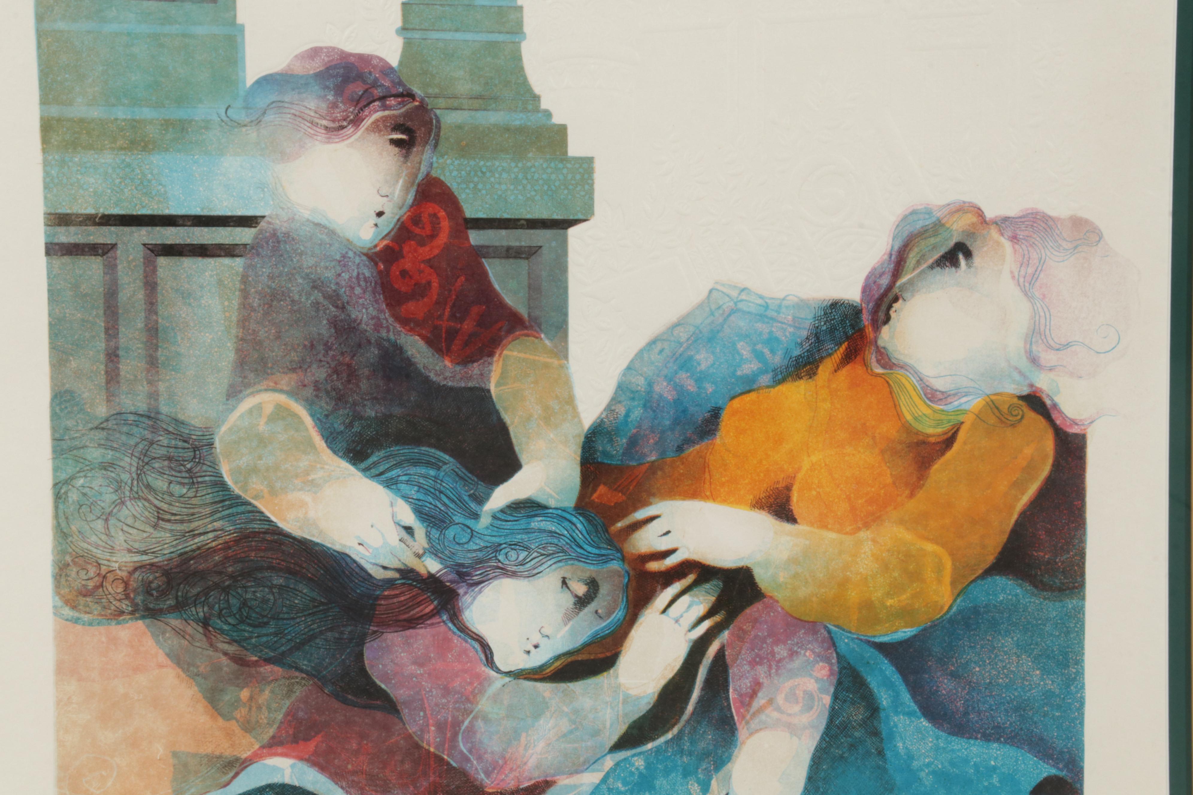 Àlvar Suñol "Suite Biblique II" Embossed Lithograph "Samson and Delilah," 1990