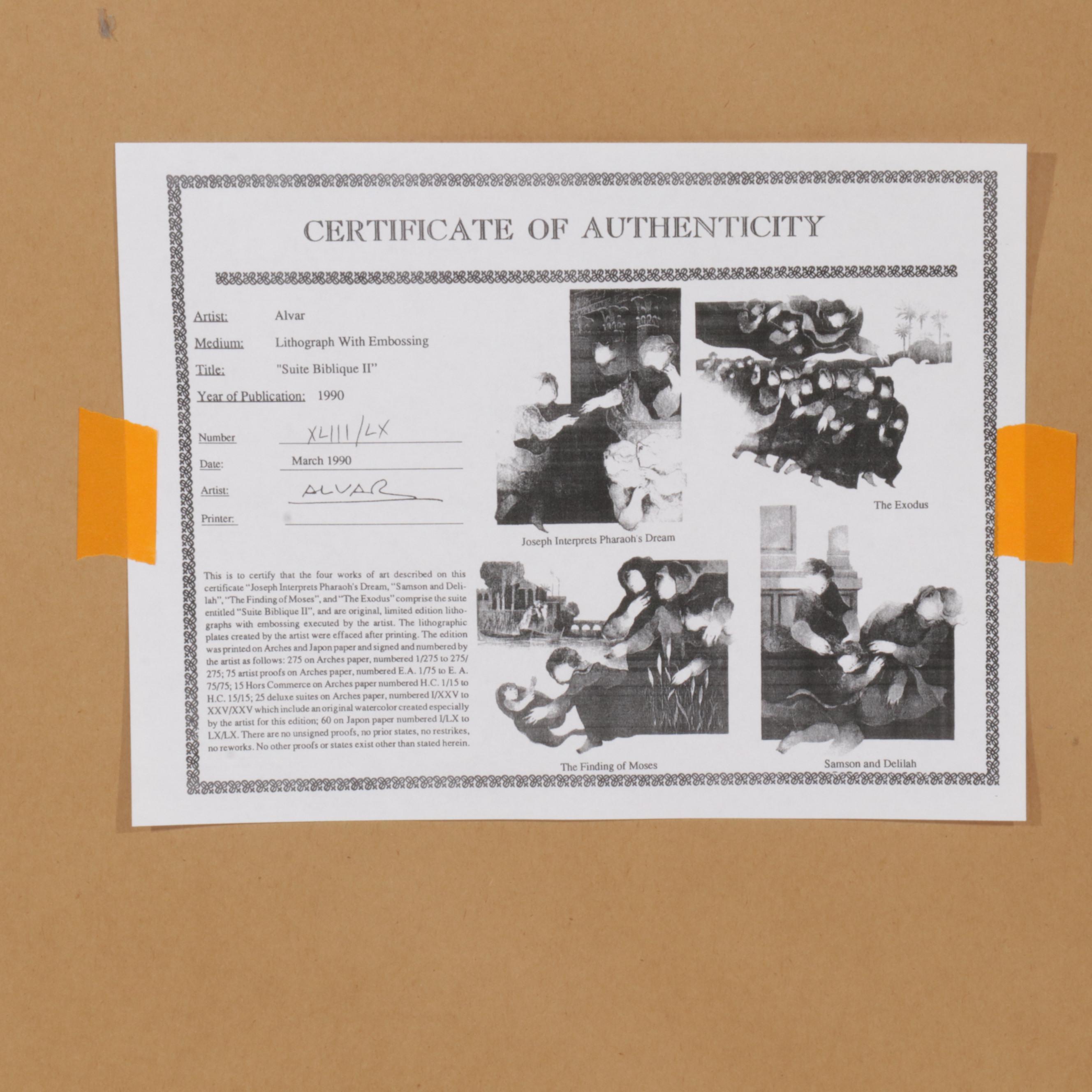 Àlvar Suñol "Suite Biblique II" Embossed Lithograph "Samson and Delilah," 1990