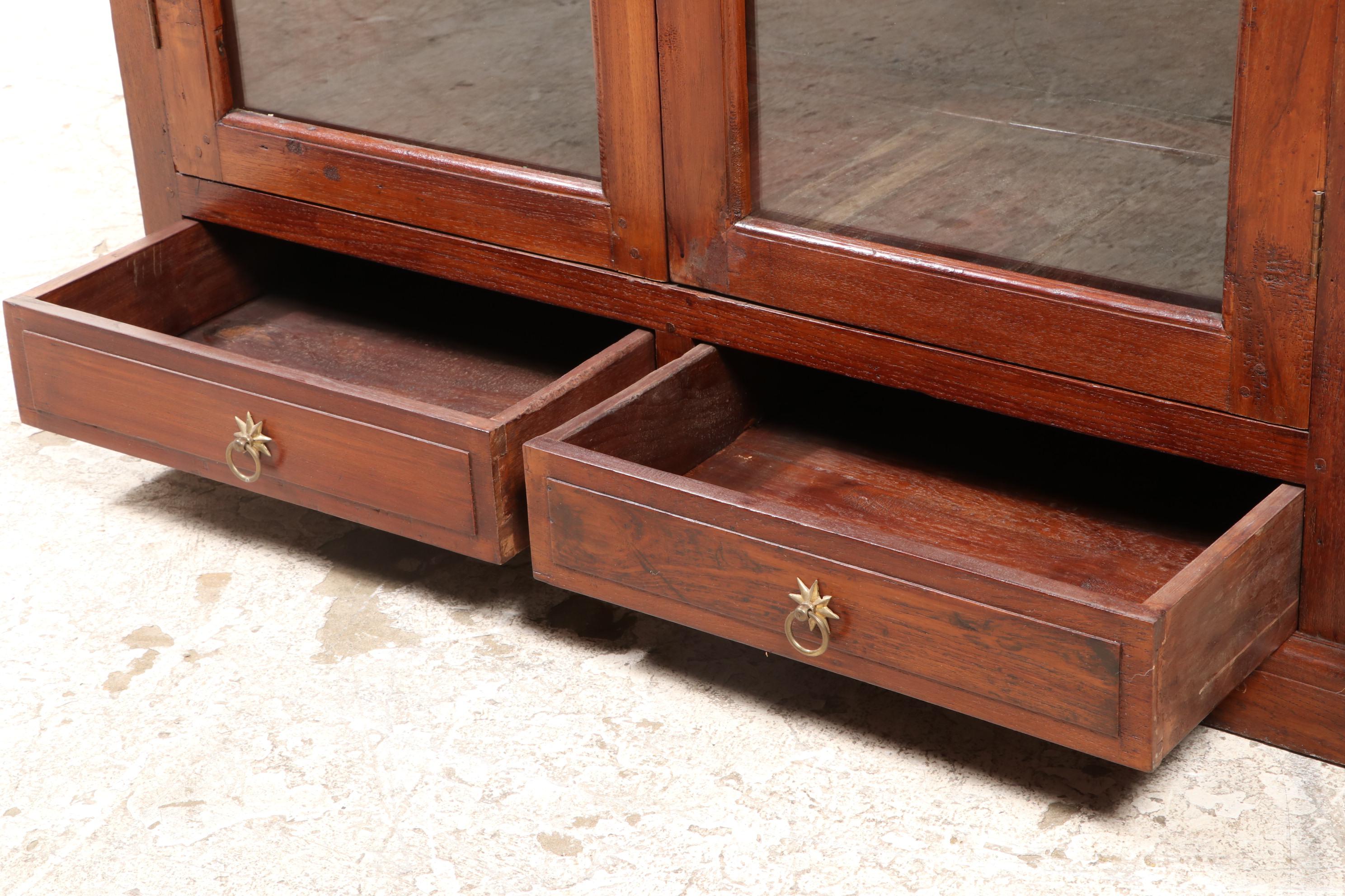 Indonesian Hand Carved Teak Illuminated Display Cabinet