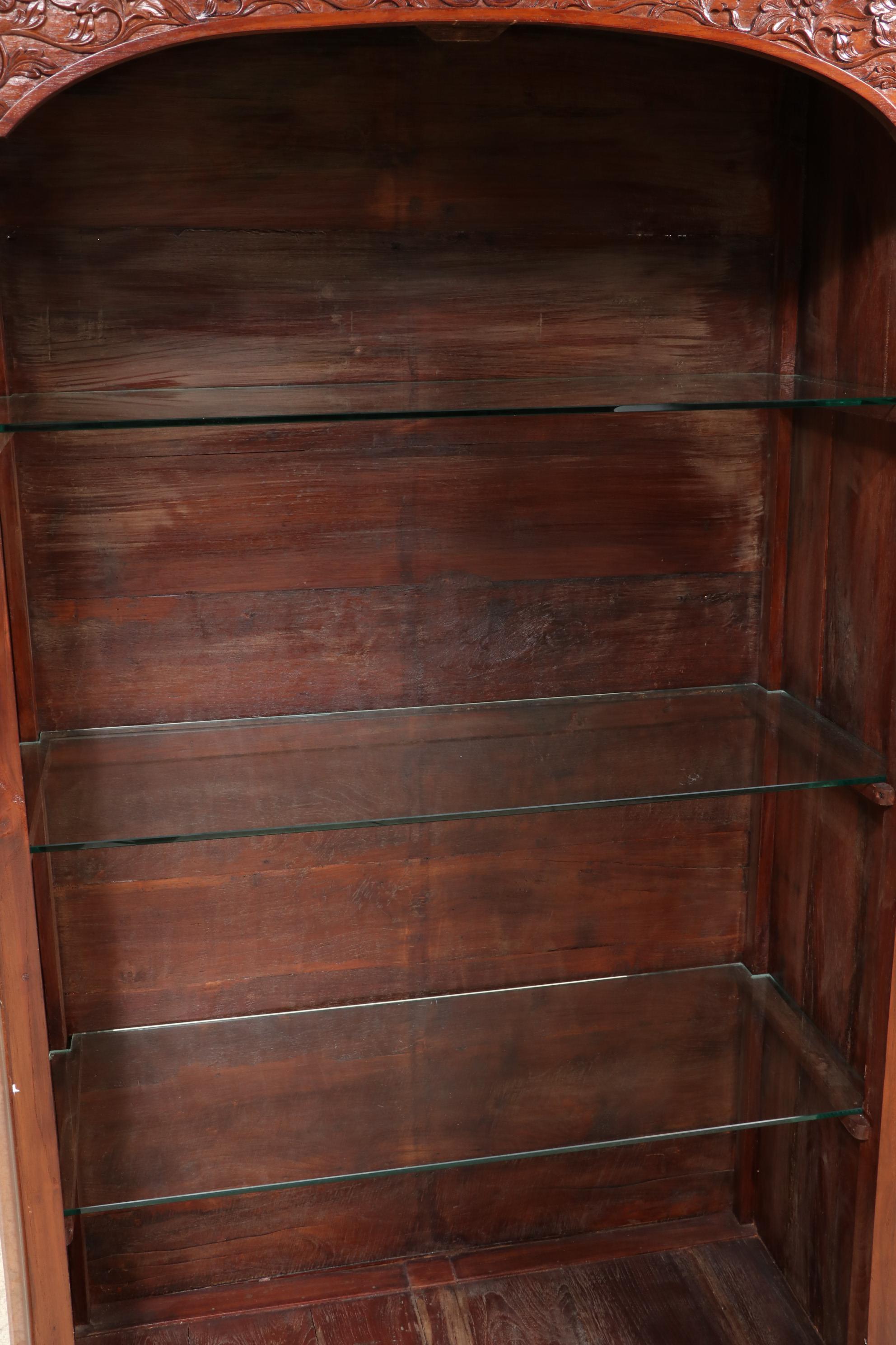 Indonesian Hand Carved Teak Illuminated Display Cabinet