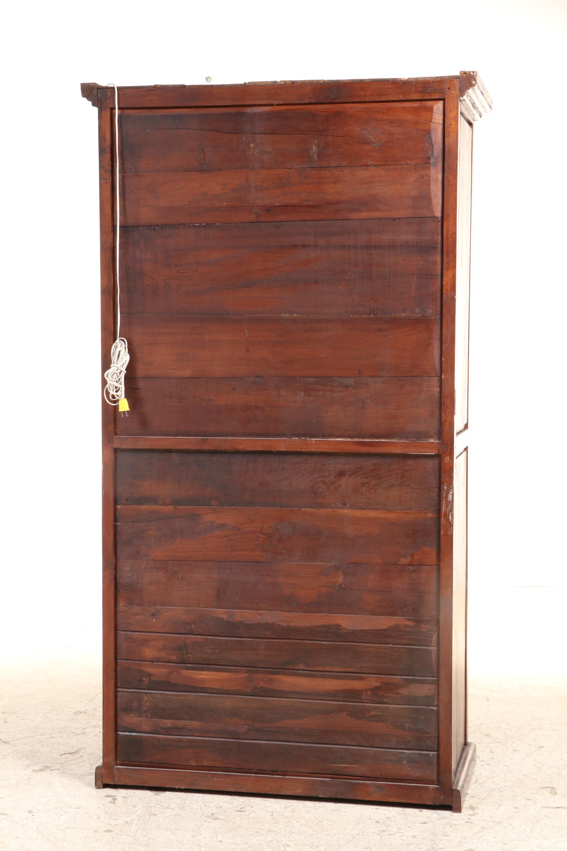 Indonesian Hand Carved Teak Illuminated Display Cabinet