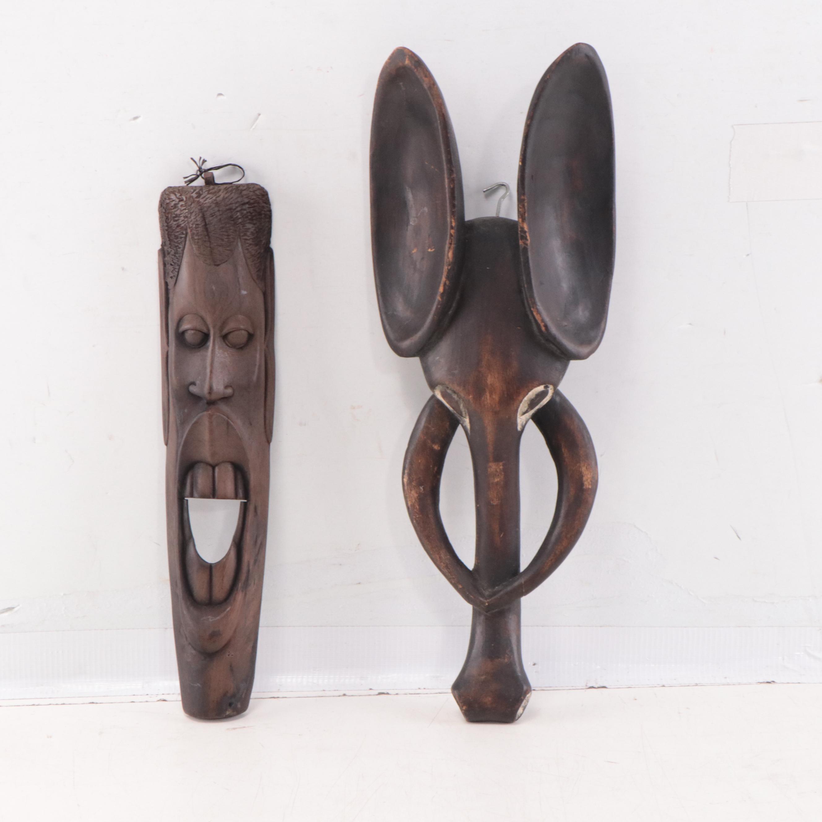 Tanzanian, Kenyan and Bamileke Carved Wood Wall Masks