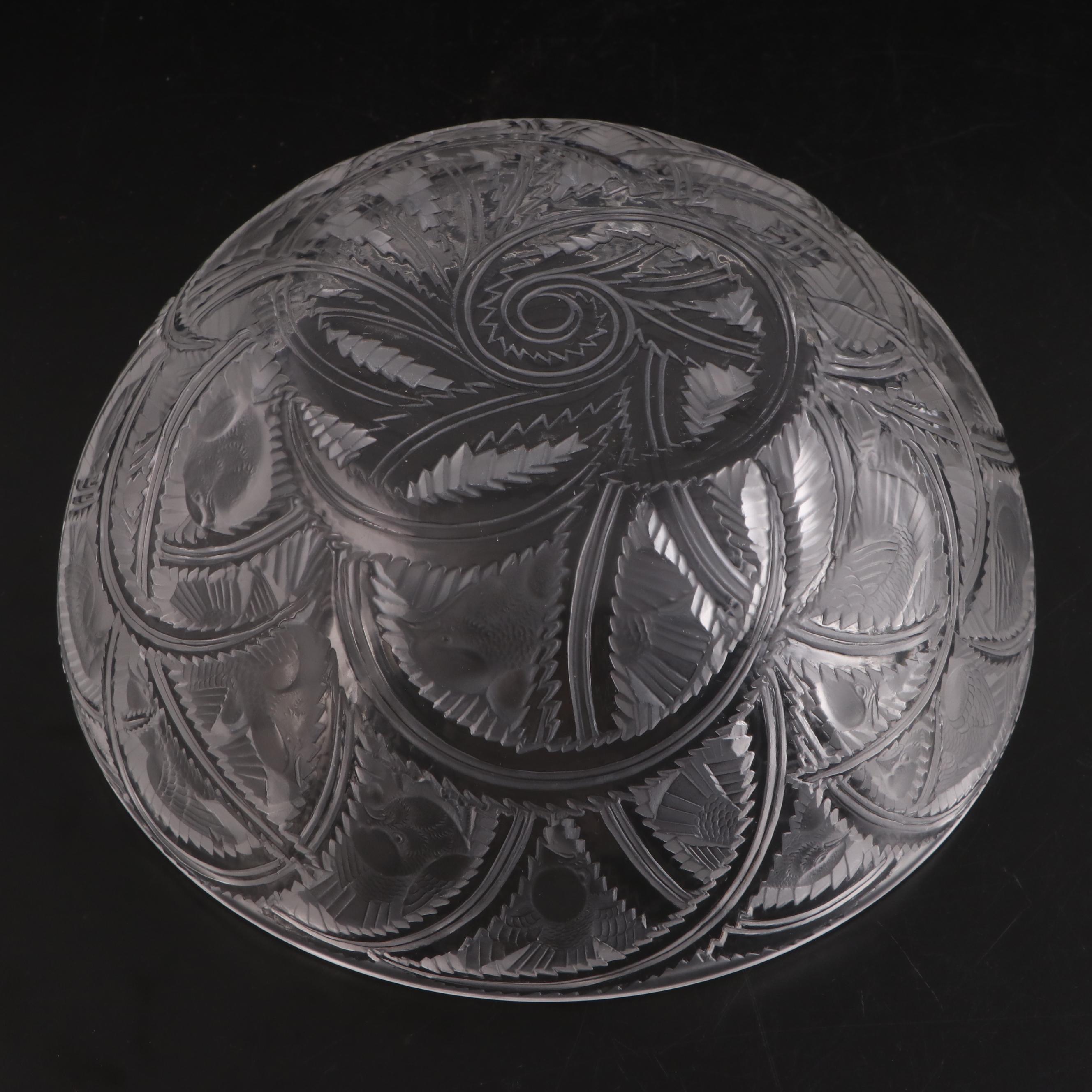 Lalique "Pinson" Frosted and Clear Crystal Bowl, 20th Century