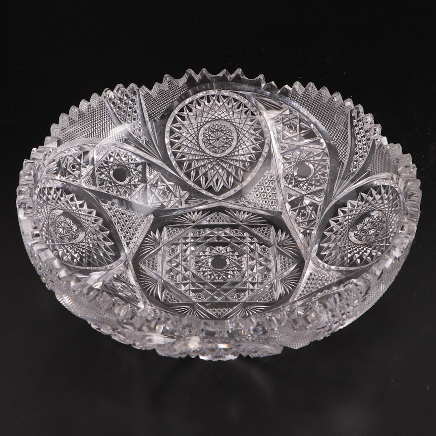 American Brilliant Style Cut Glass Hobstar Pattern Bowl