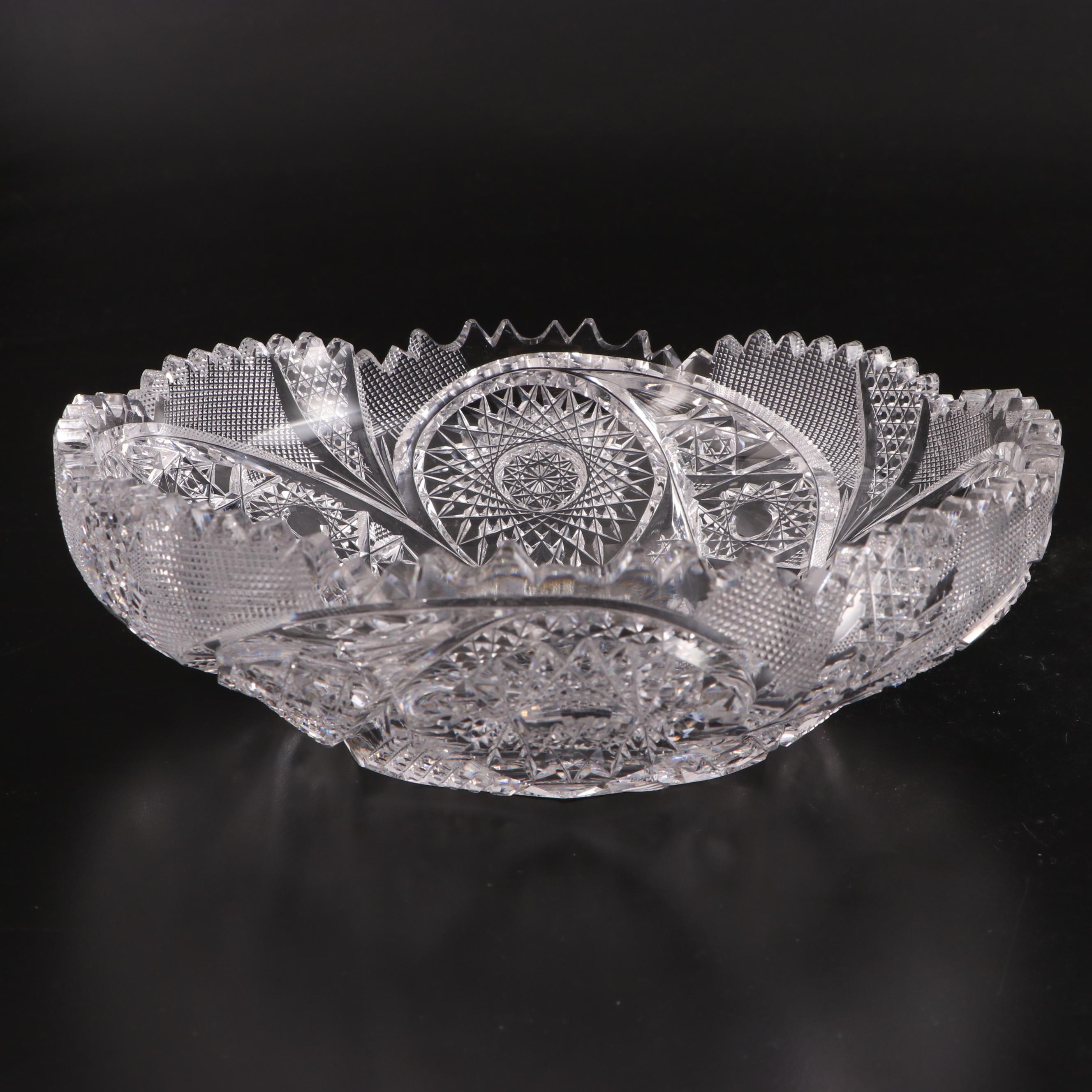 American Brilliant Style Cut Glass Hobstar Pattern Bowl