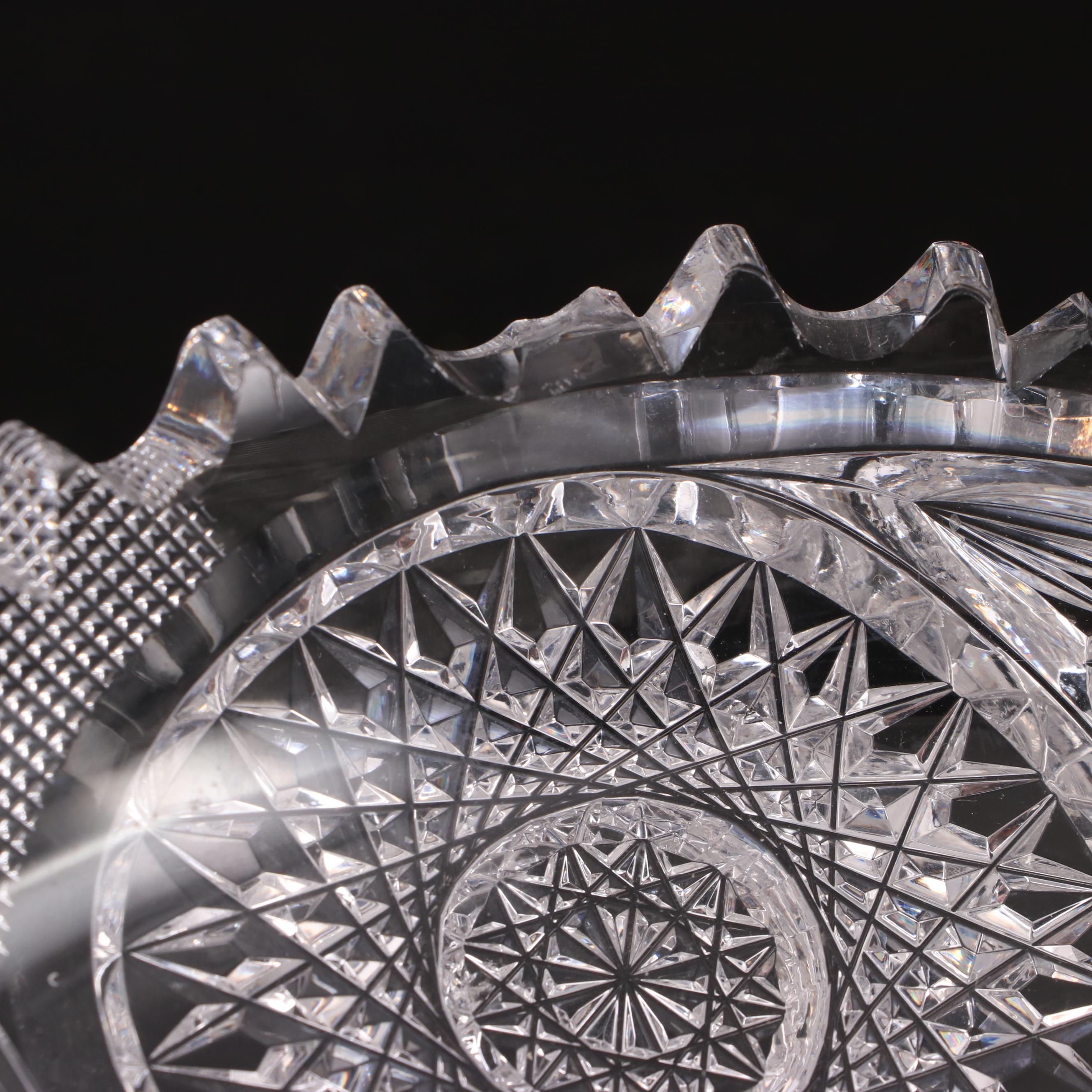 American Brilliant Style Cut Glass Hobstar Pattern Bowl