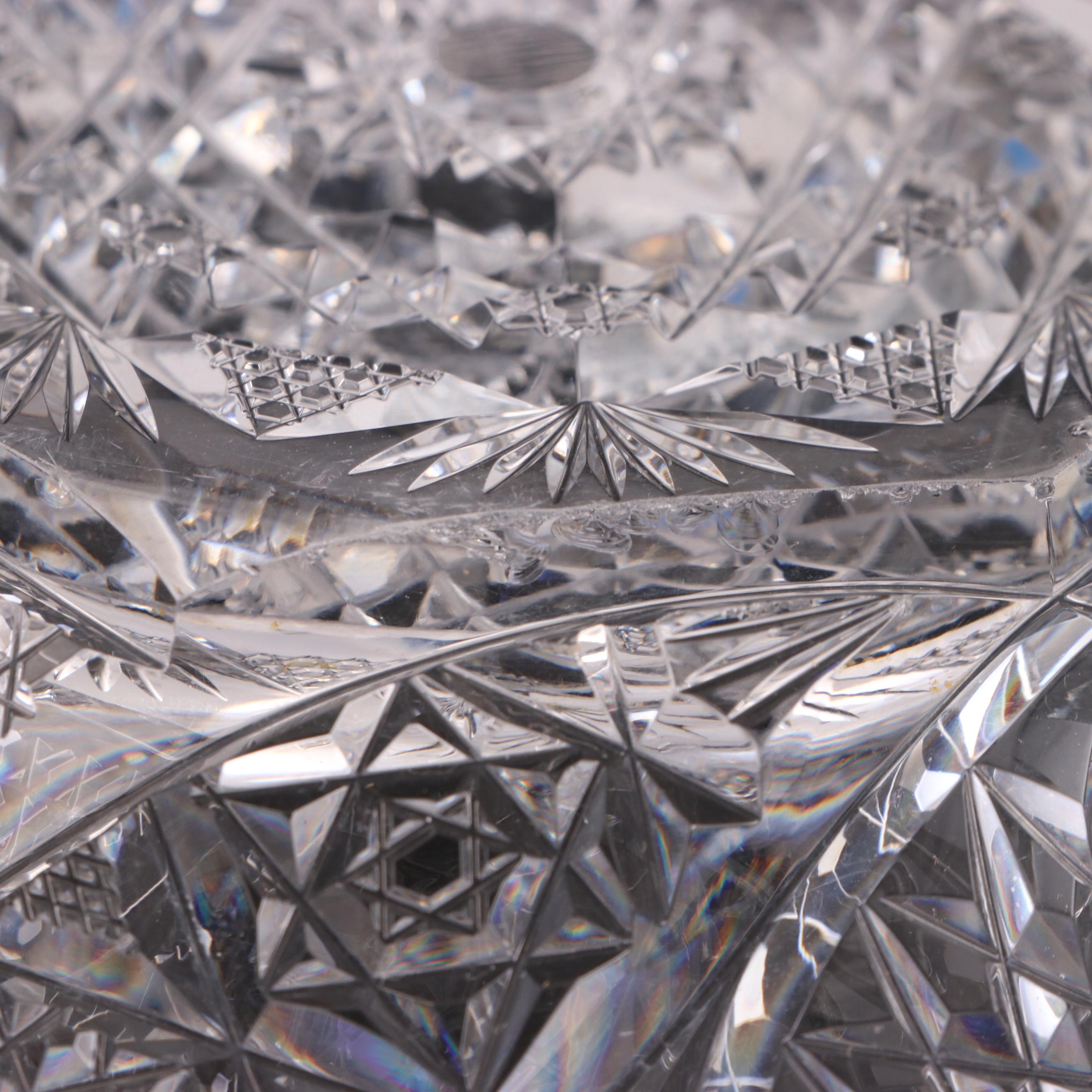 American Brilliant Style Cut Glass Hobstar Pattern Bowl