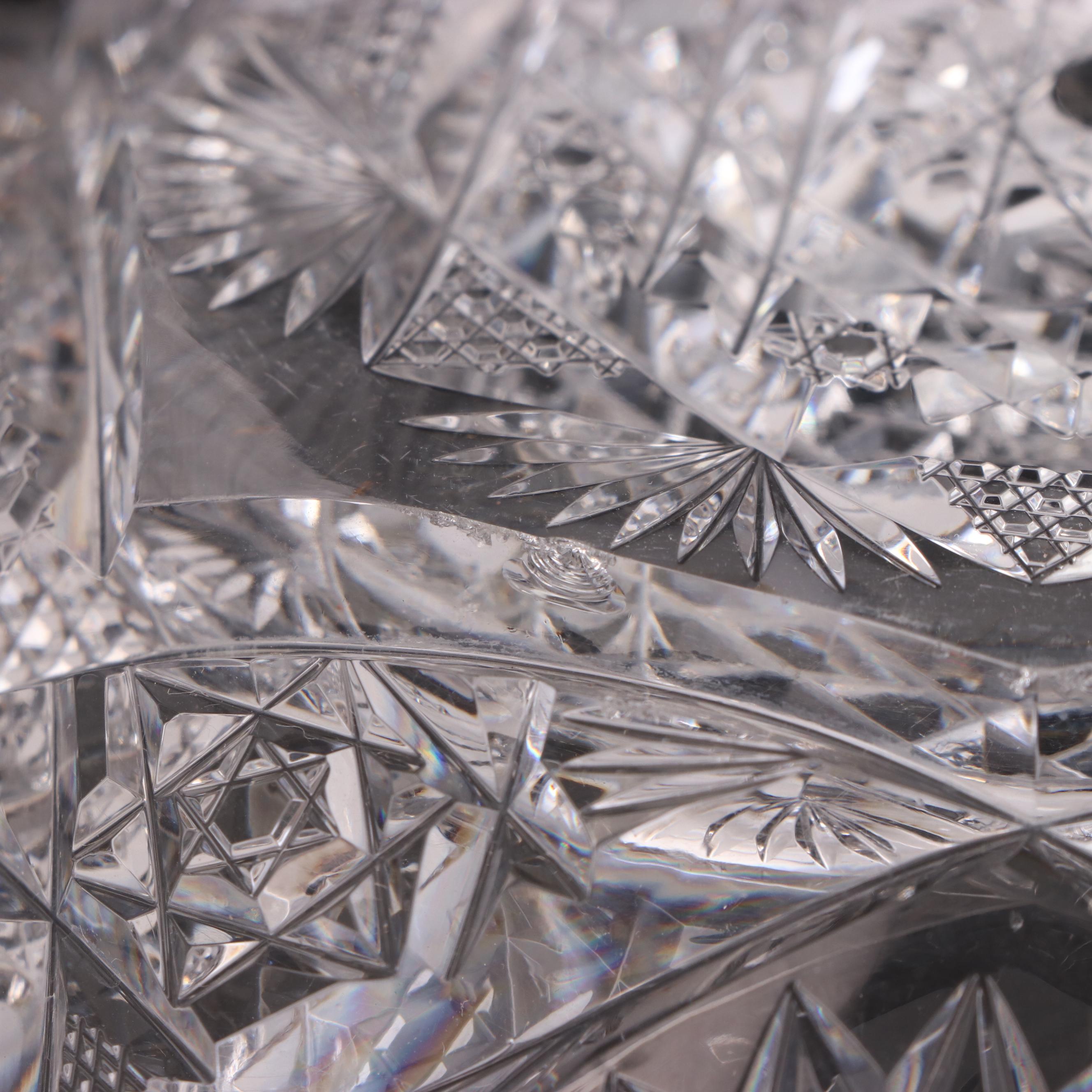 American Brilliant Style Cut Glass Hobstar Pattern Bowl