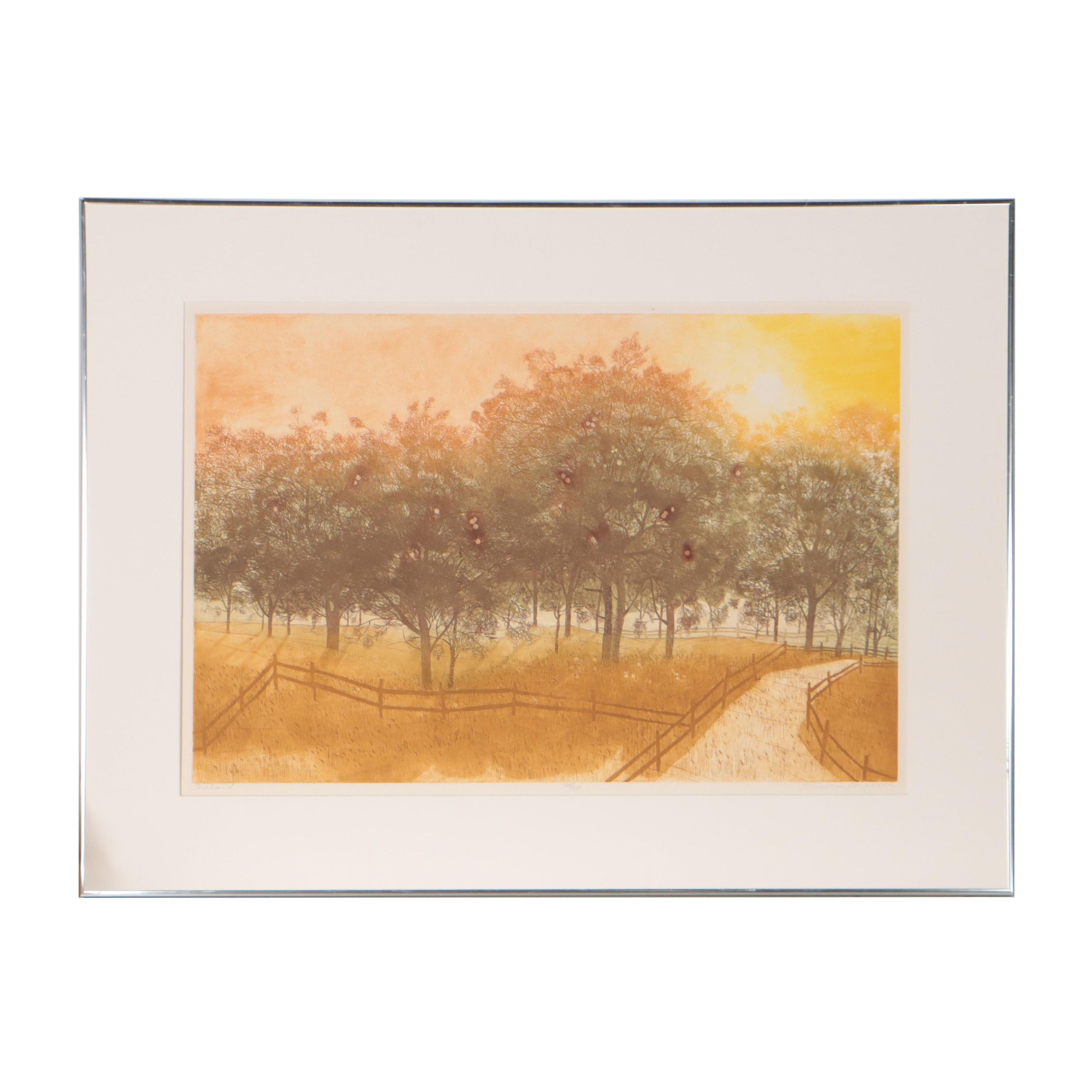 Russa Graeme Landscape Etching With Aquatint "Orchard," Late 20th Century