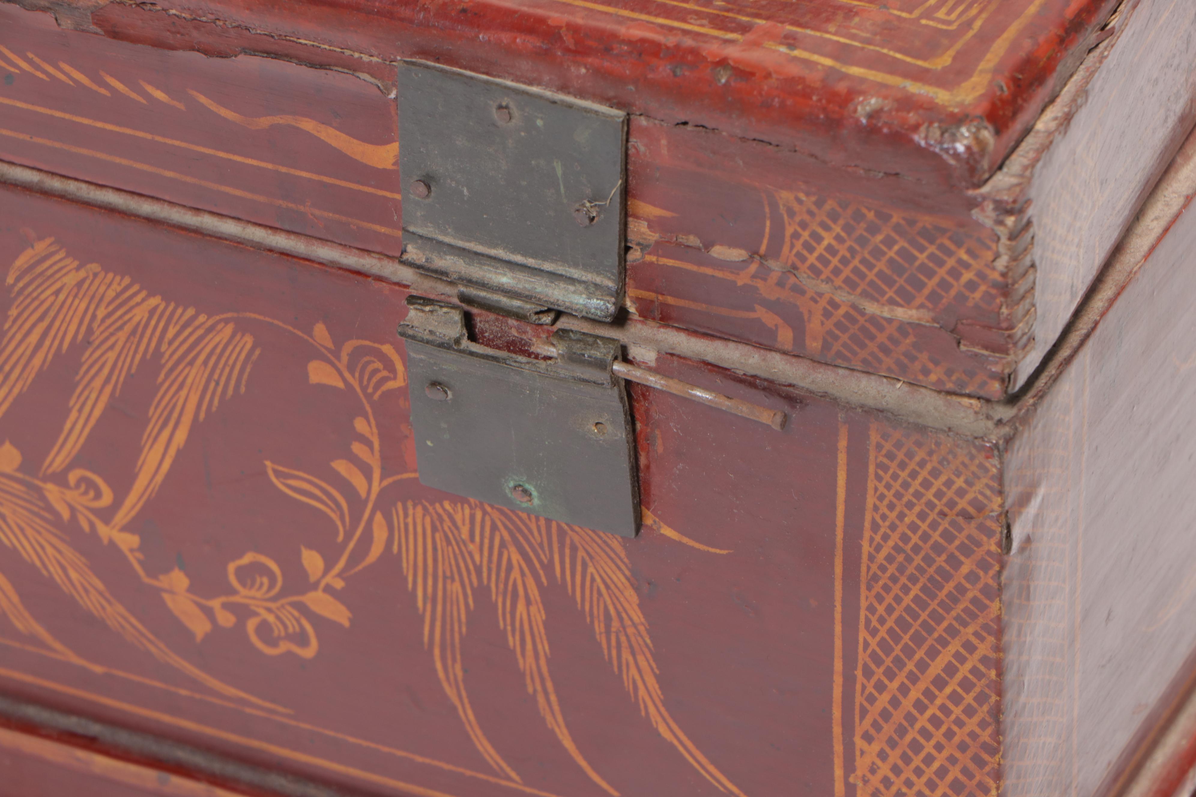 Vietnamese Red Lacquer Box with Hand-Painted Gold Leaf Details