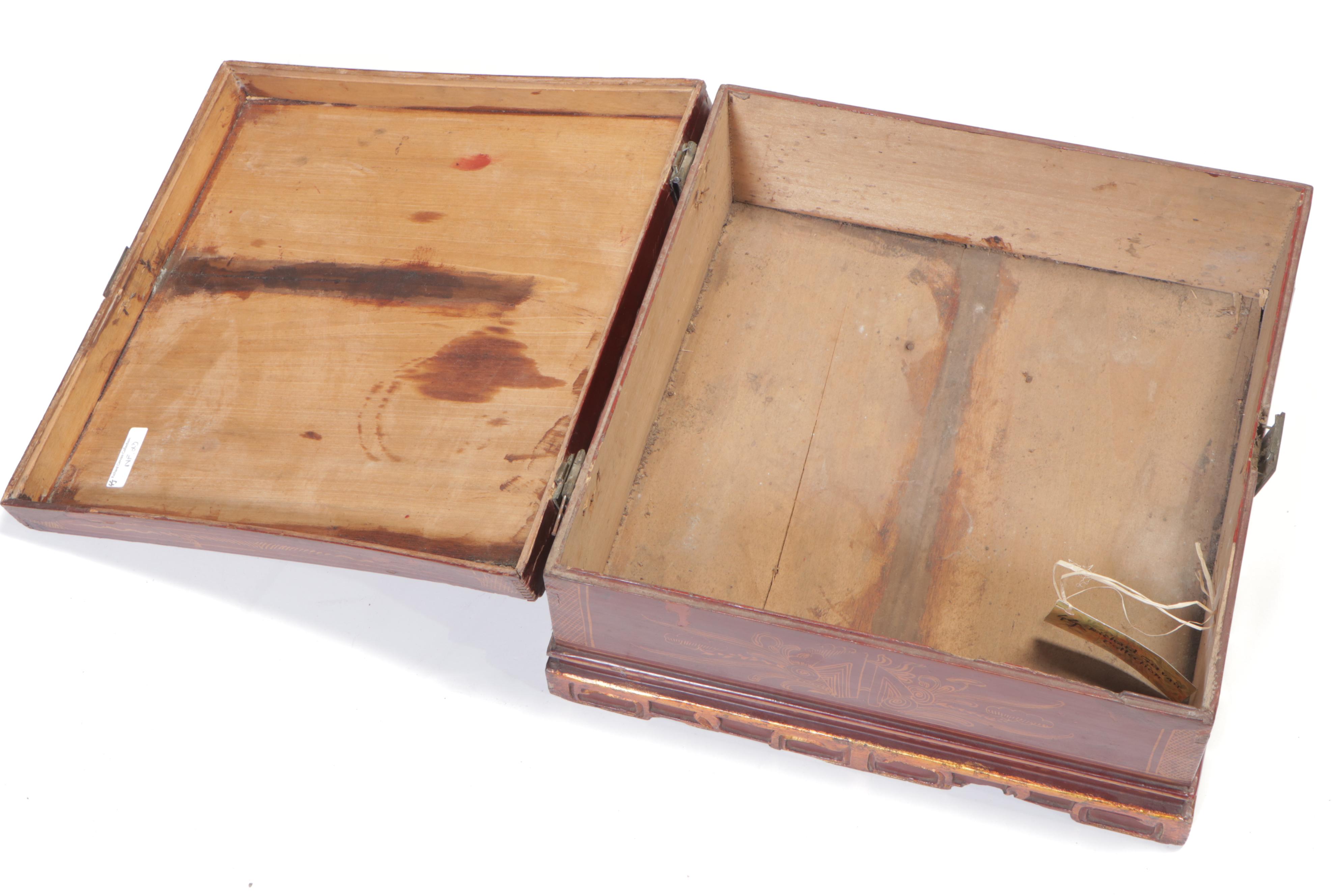 Vietnamese Red Lacquer Box with Hand-Painted Gold Leaf Details