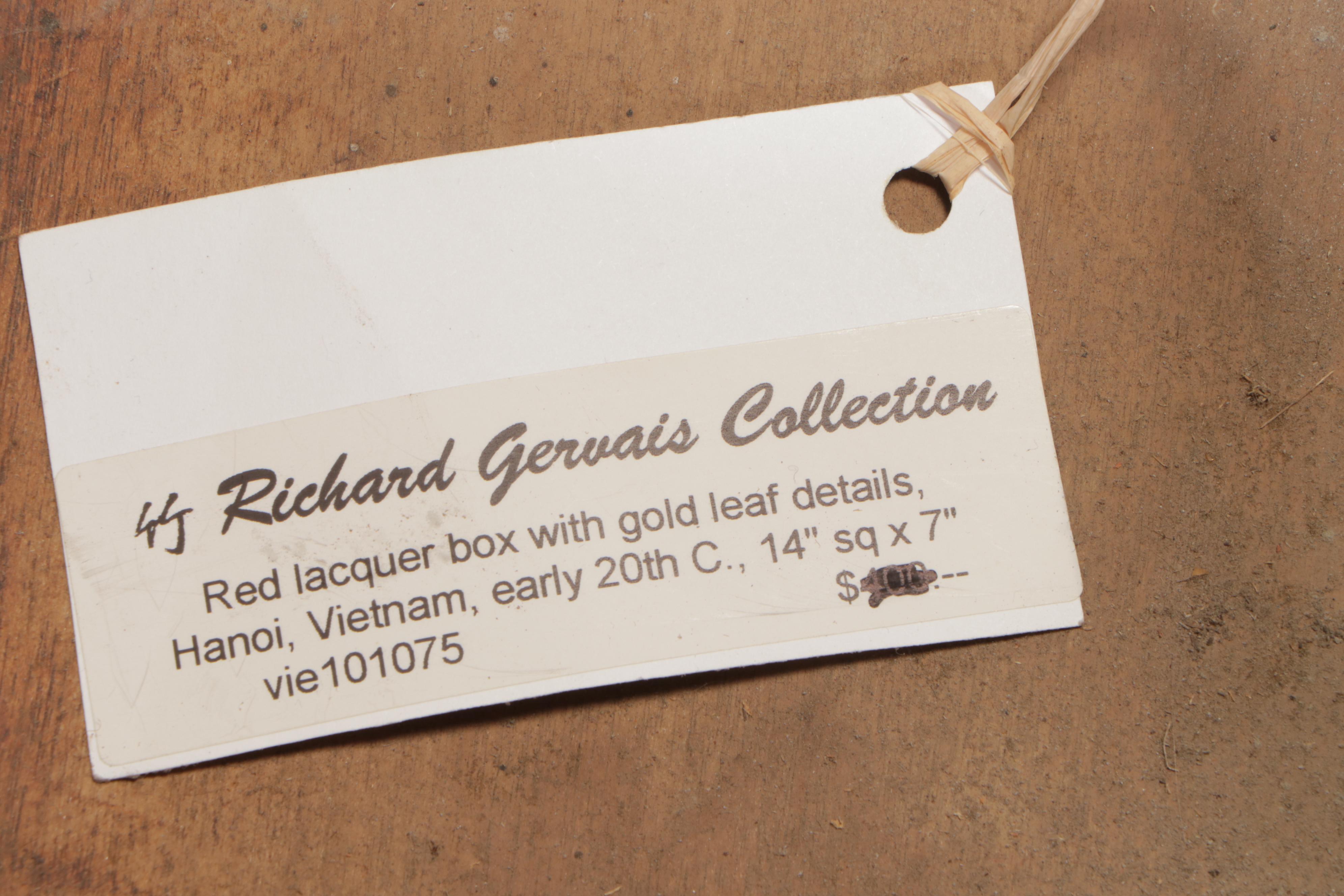 Vietnamese Red Lacquer Box with Hand-Painted Gold Leaf Details