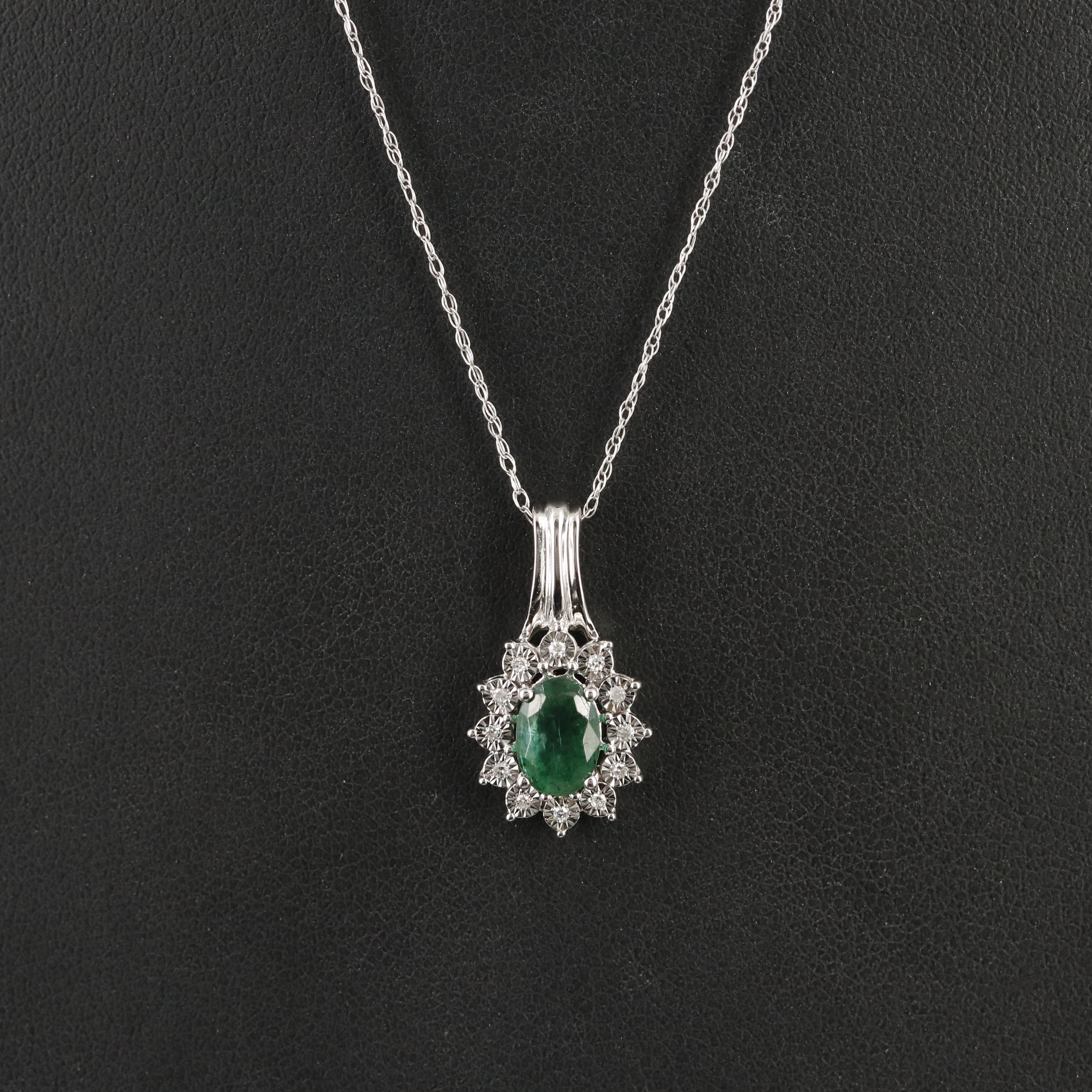 10K Emerald and Diamond Pendant Necklace