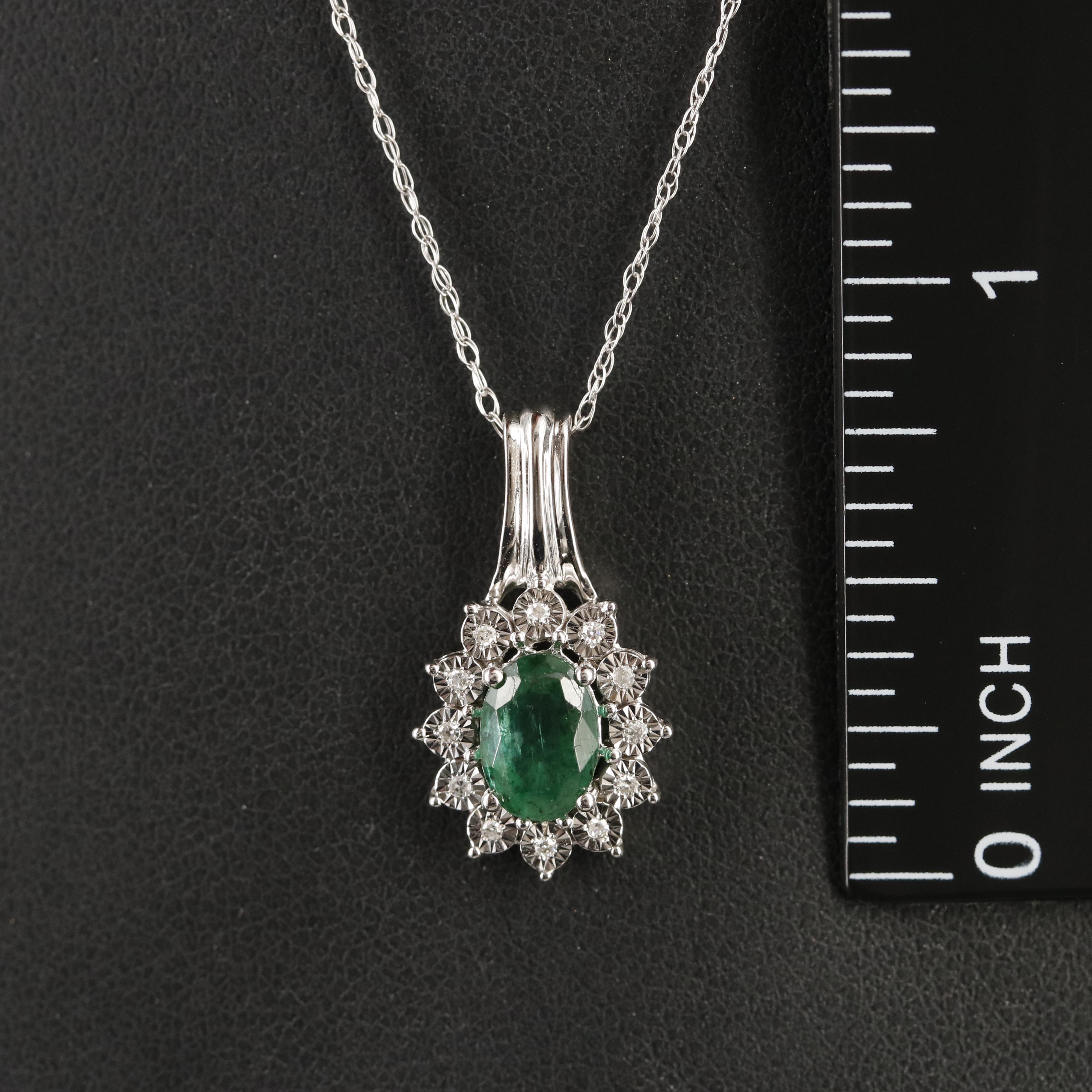 10K Emerald and Diamond Pendant Necklace