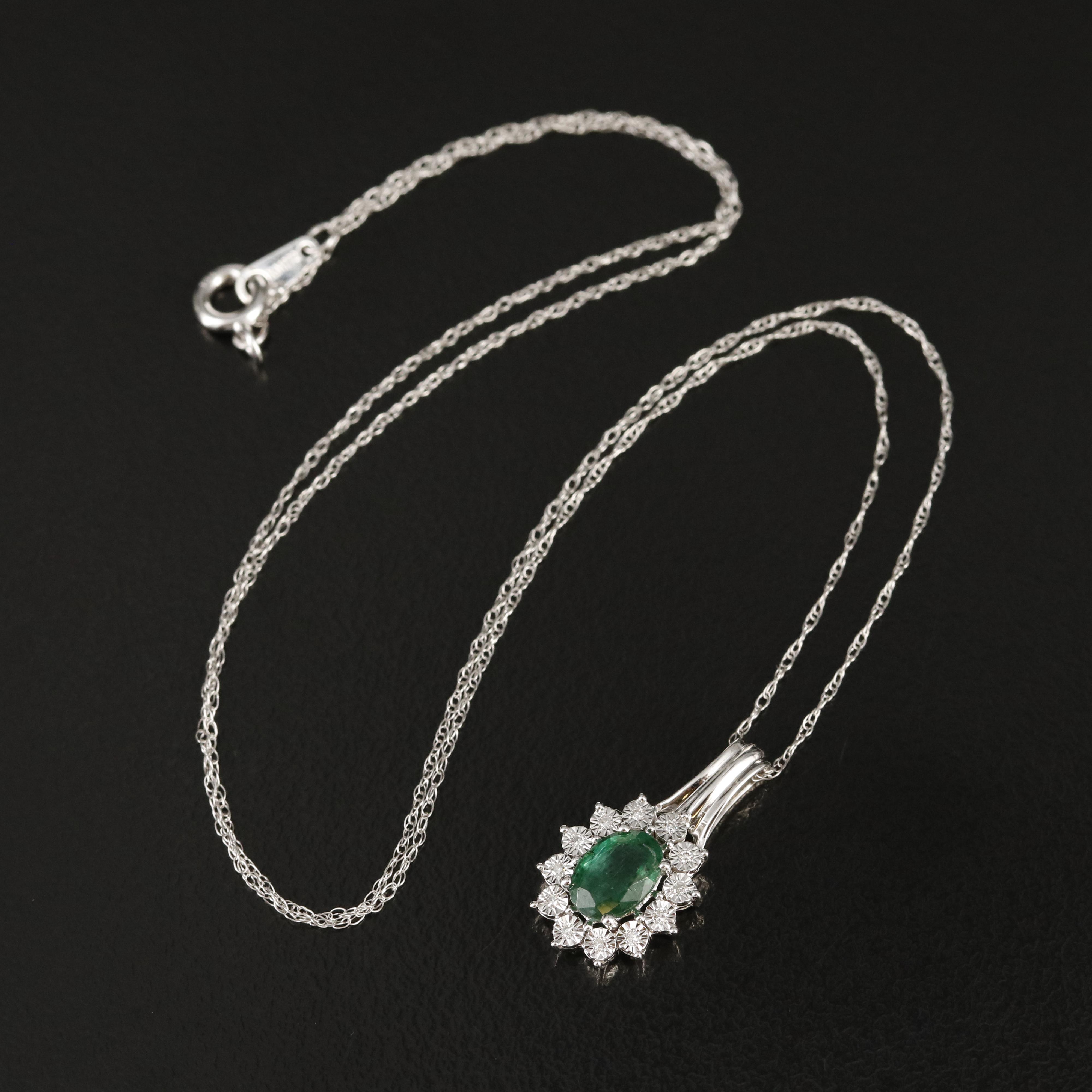 10K Emerald and Diamond Pendant Necklace