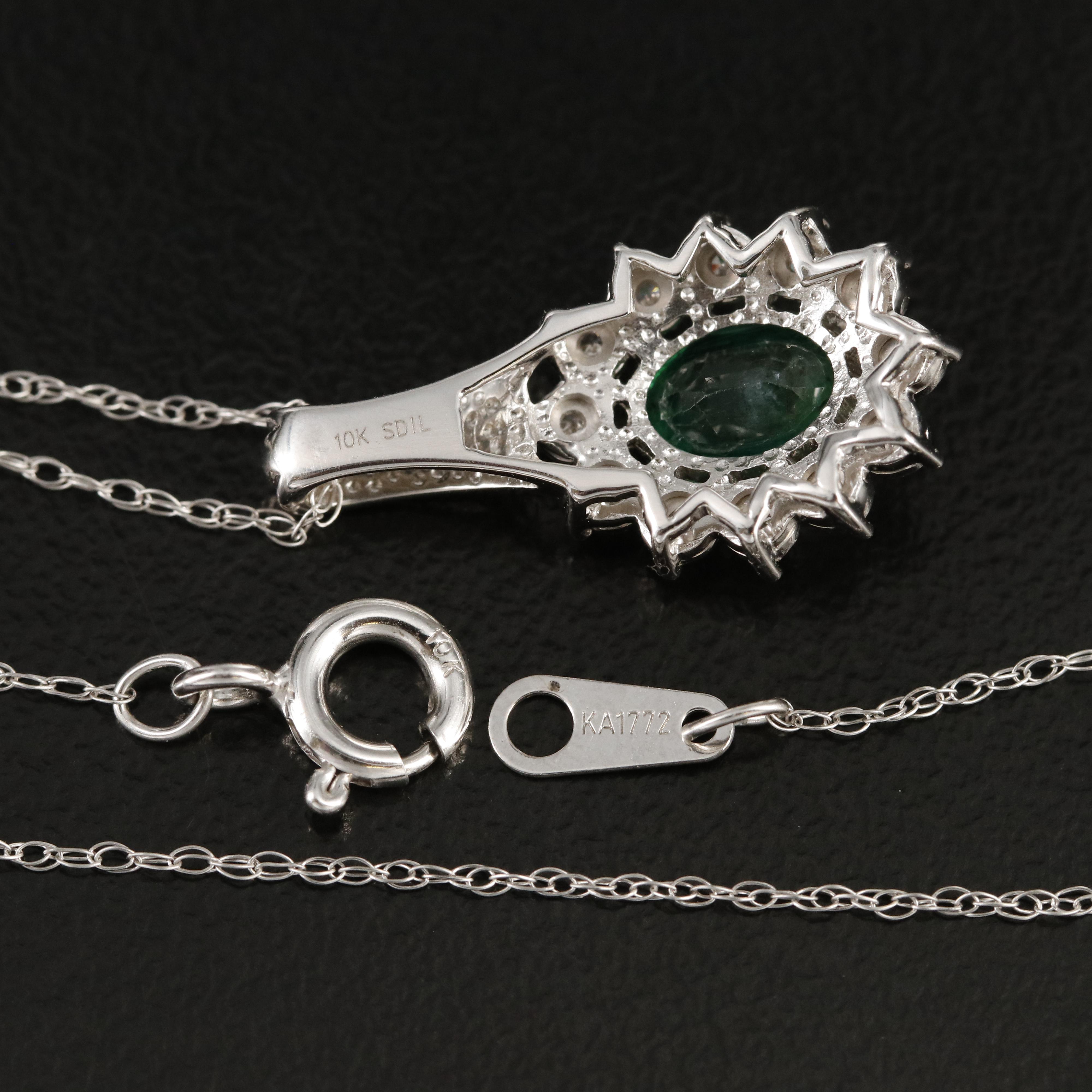 10K Emerald and Diamond Pendant Necklace