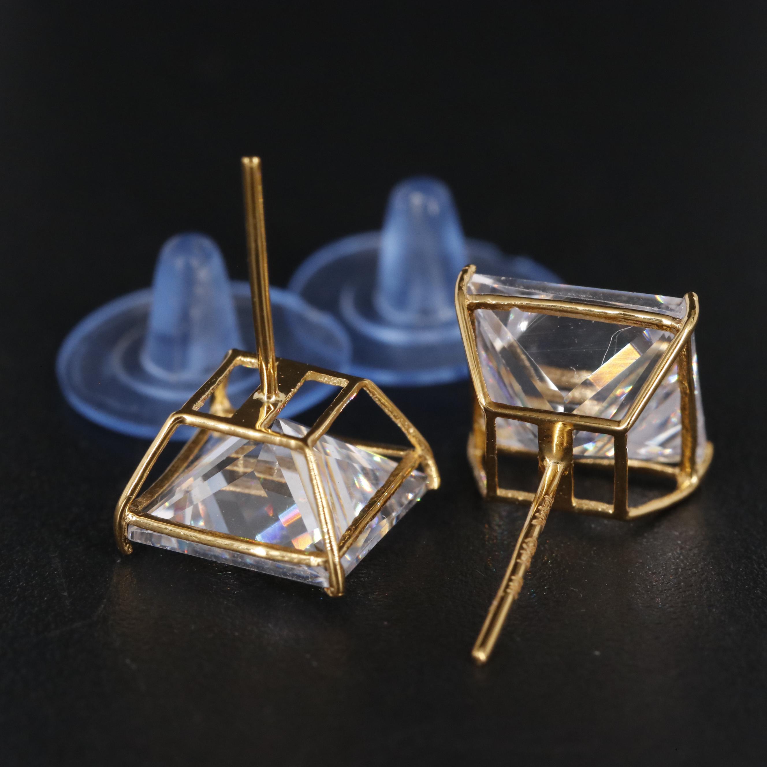 10K Cubic Zirconia Square Stud Earrings