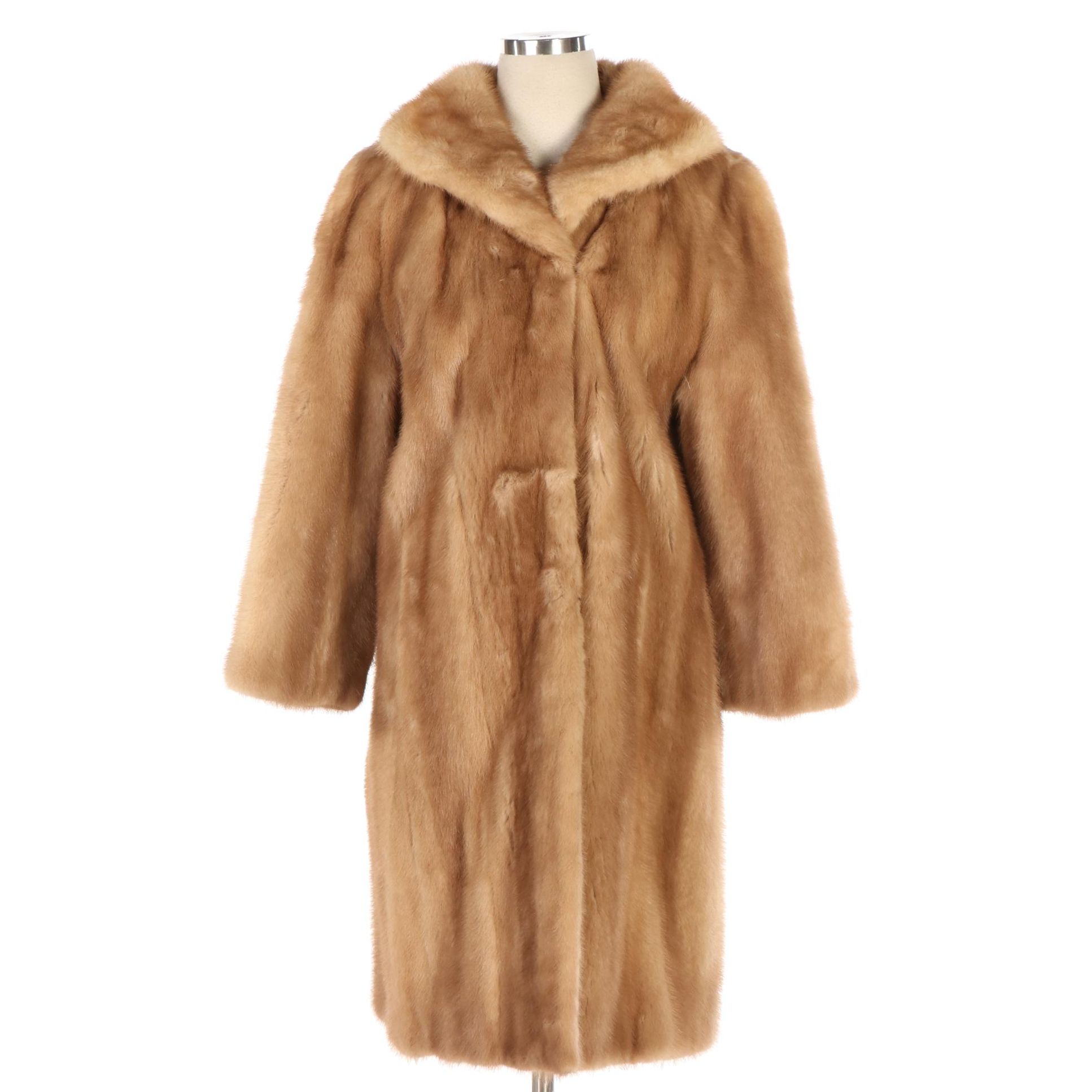Light Brown Pastel Mink Fur Coat with Shawl Collar