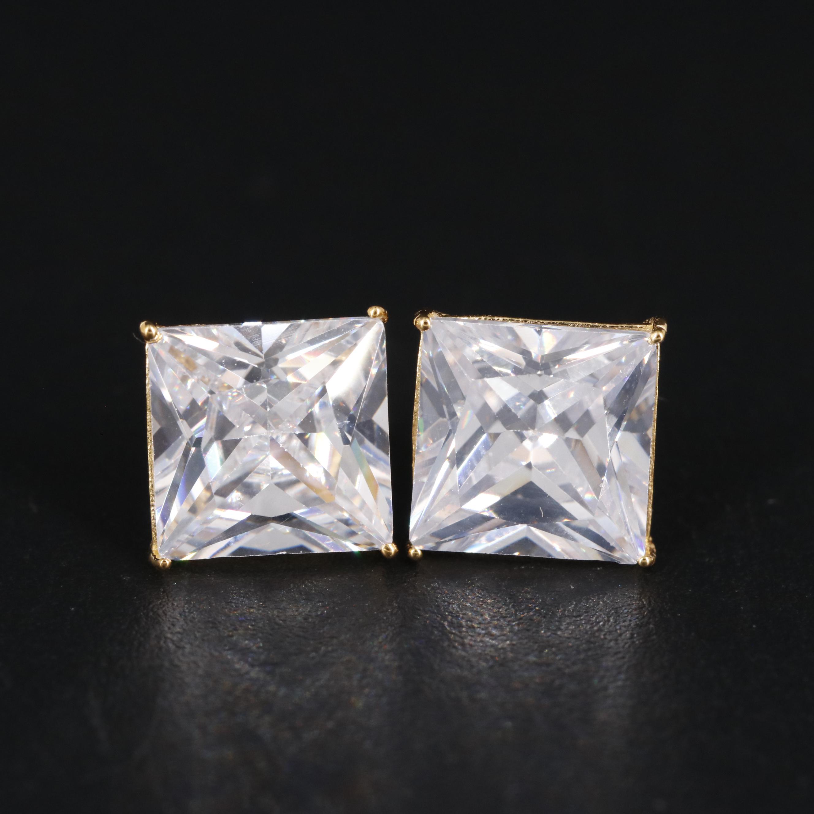 10K Cubic Zirconia Square Stud Earrings