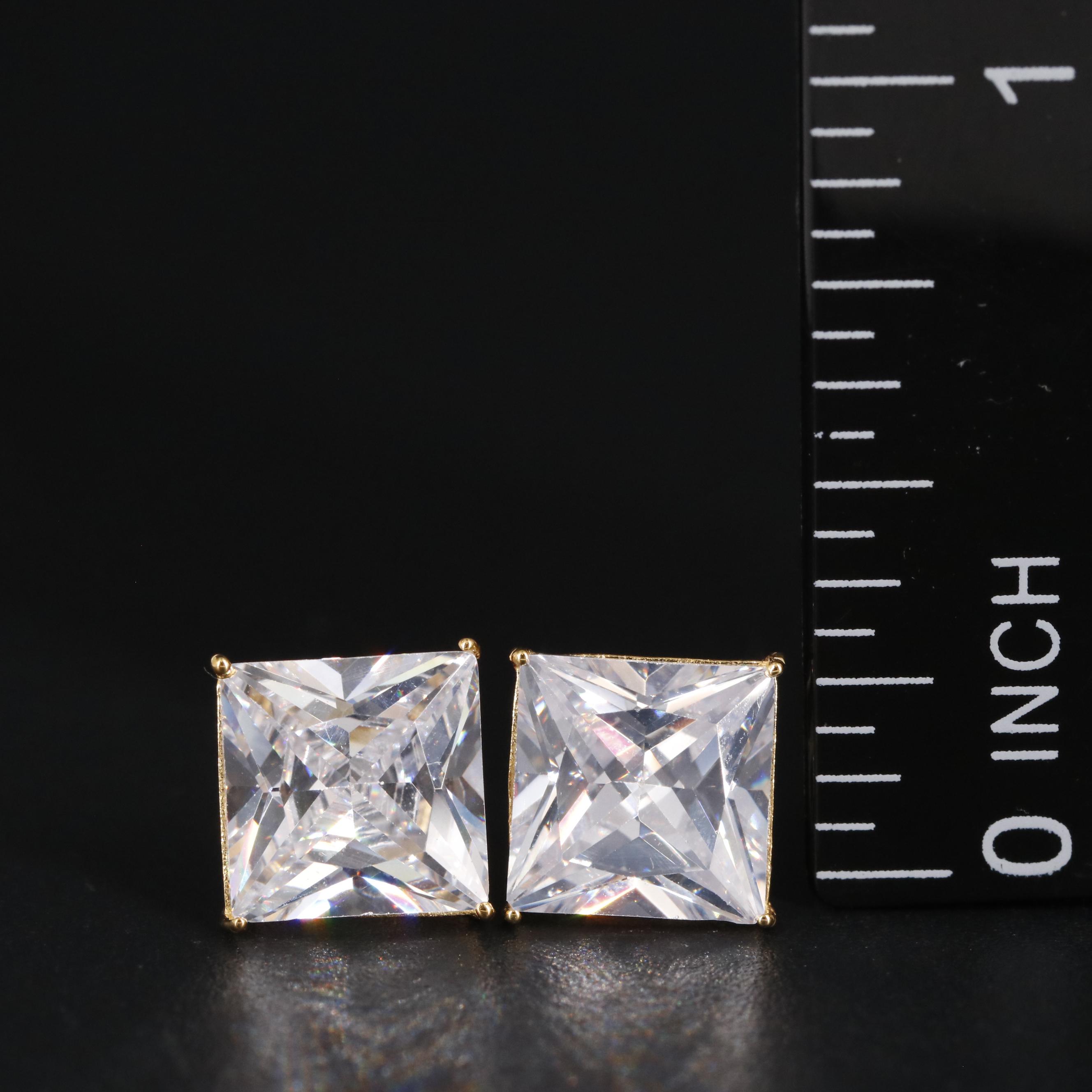 10K Cubic Zirconia Square Stud Earrings