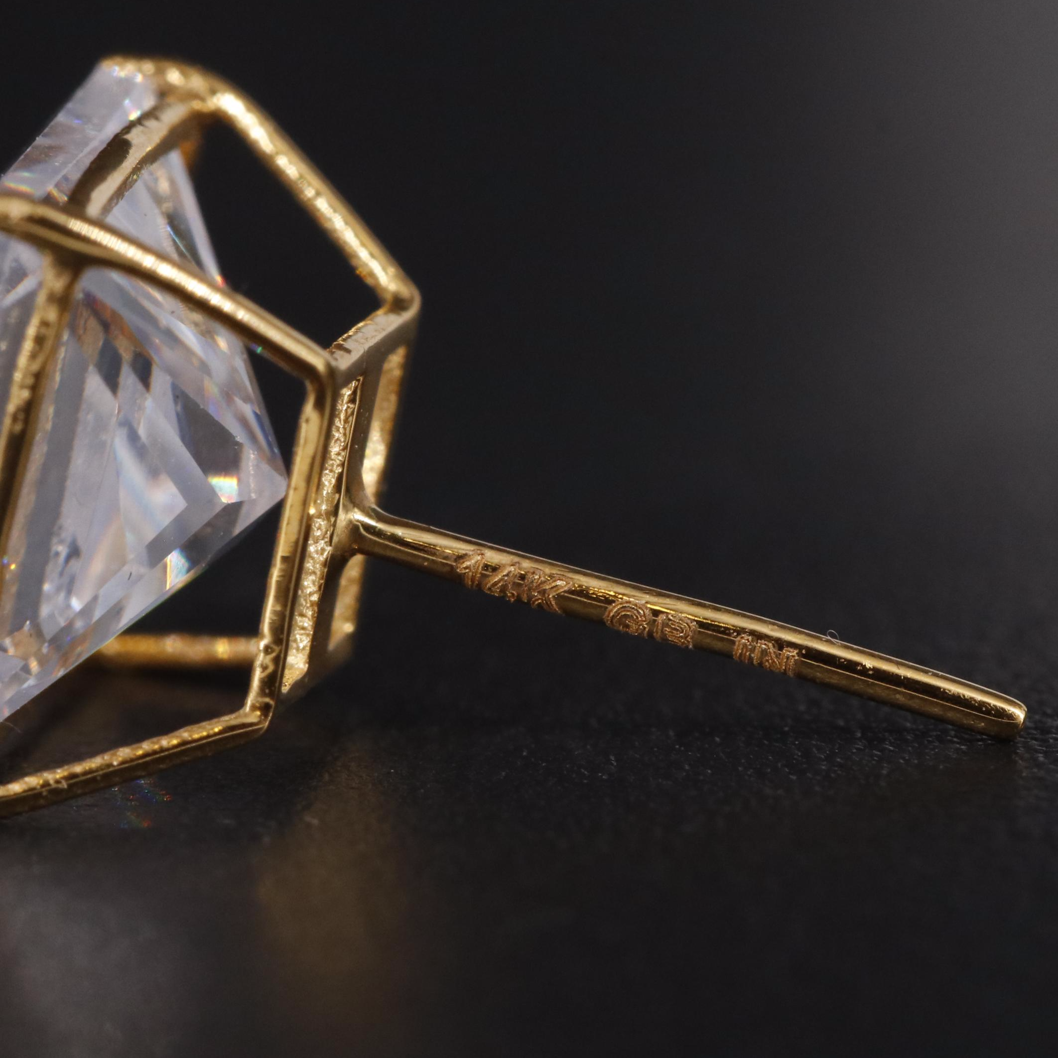 10K Cubic Zirconia Square Stud Earrings