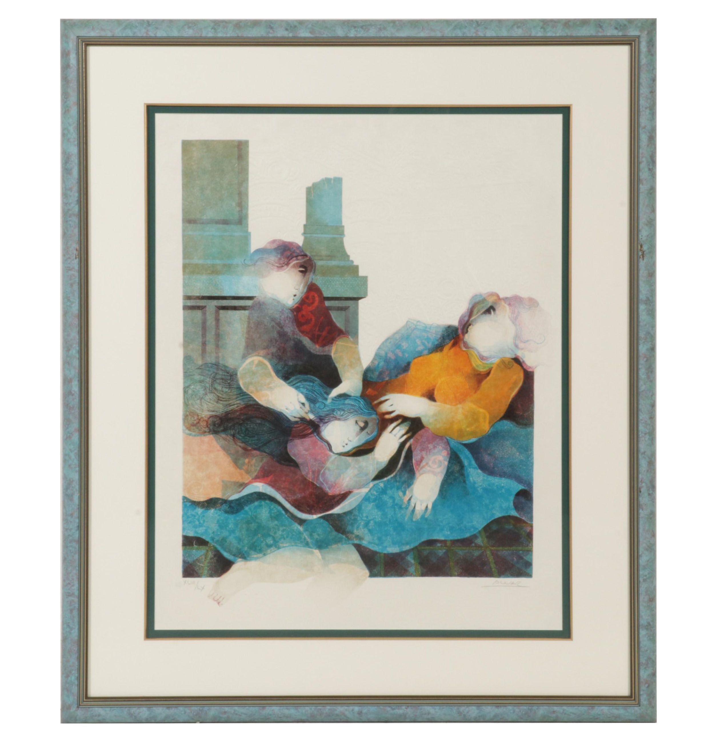 Àlvar Suñol "Suite Biblique II" Embossed Lithograph "Samson and Delilah," 1990