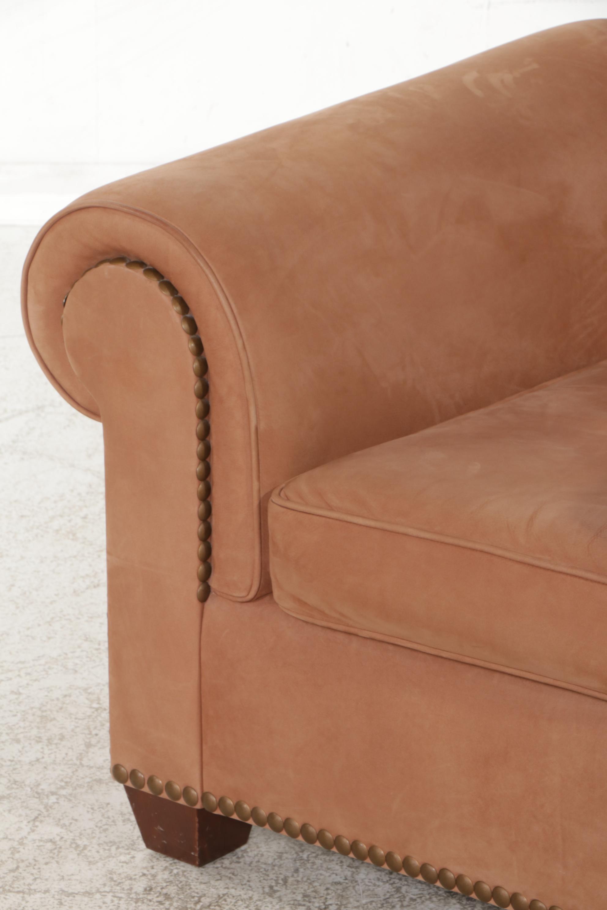 Albert Vivo Brass-Tacked Leather Lounge Chair and Ottoman