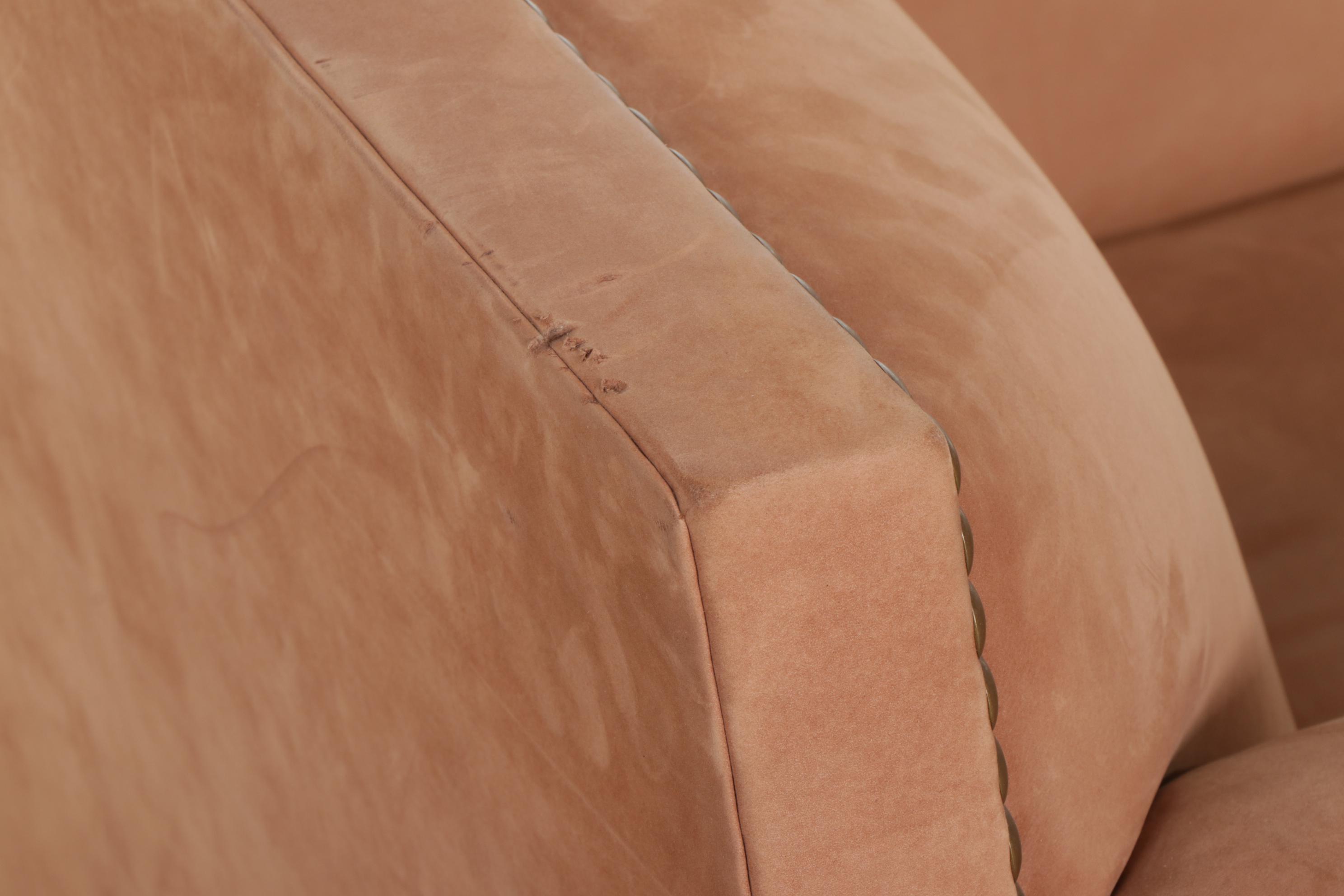 Albert Vivo Brass-Tacked Leather Lounge Chair and Ottoman