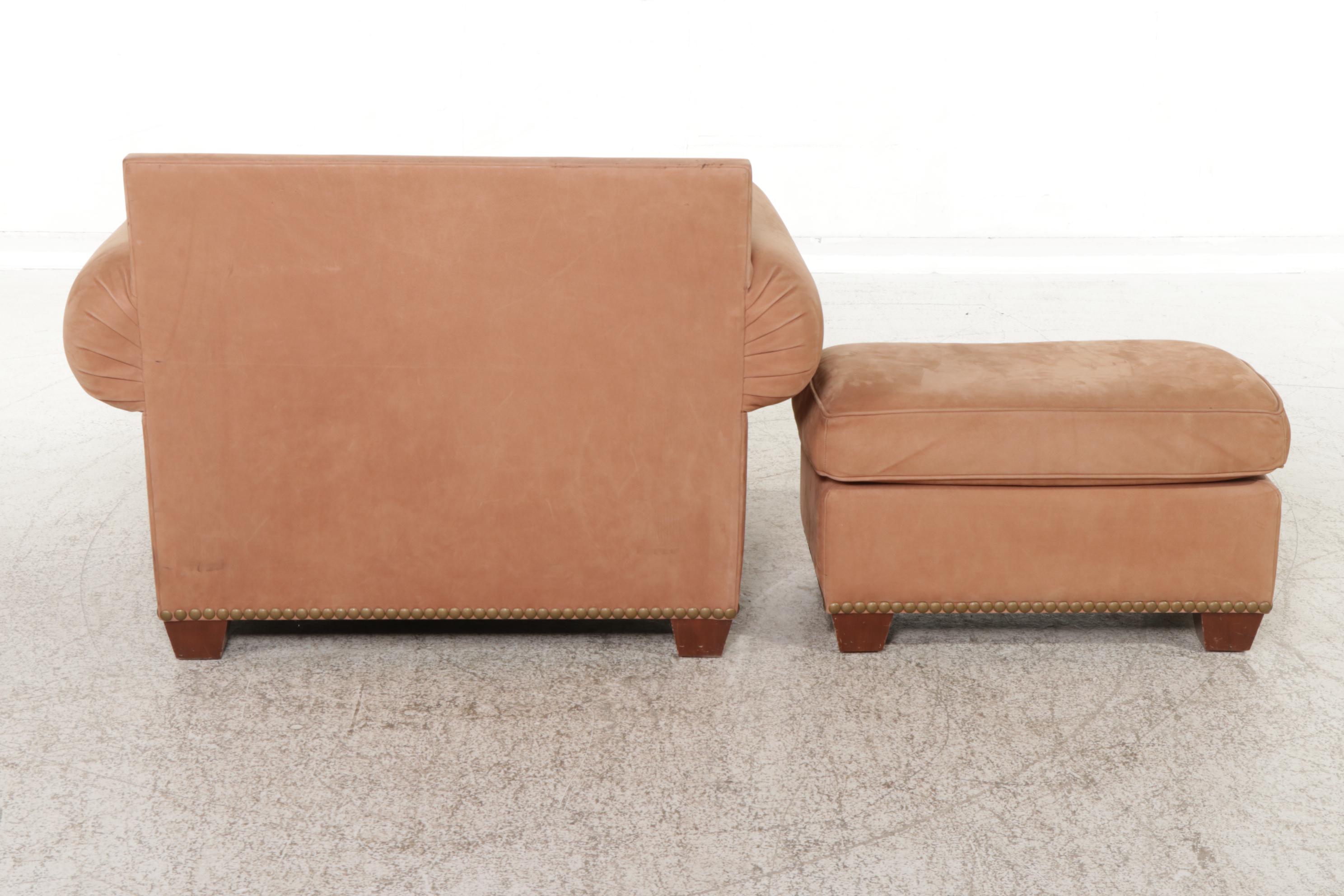 Albert Vivo Brass-Tacked Leather Lounge Chair and Ottoman