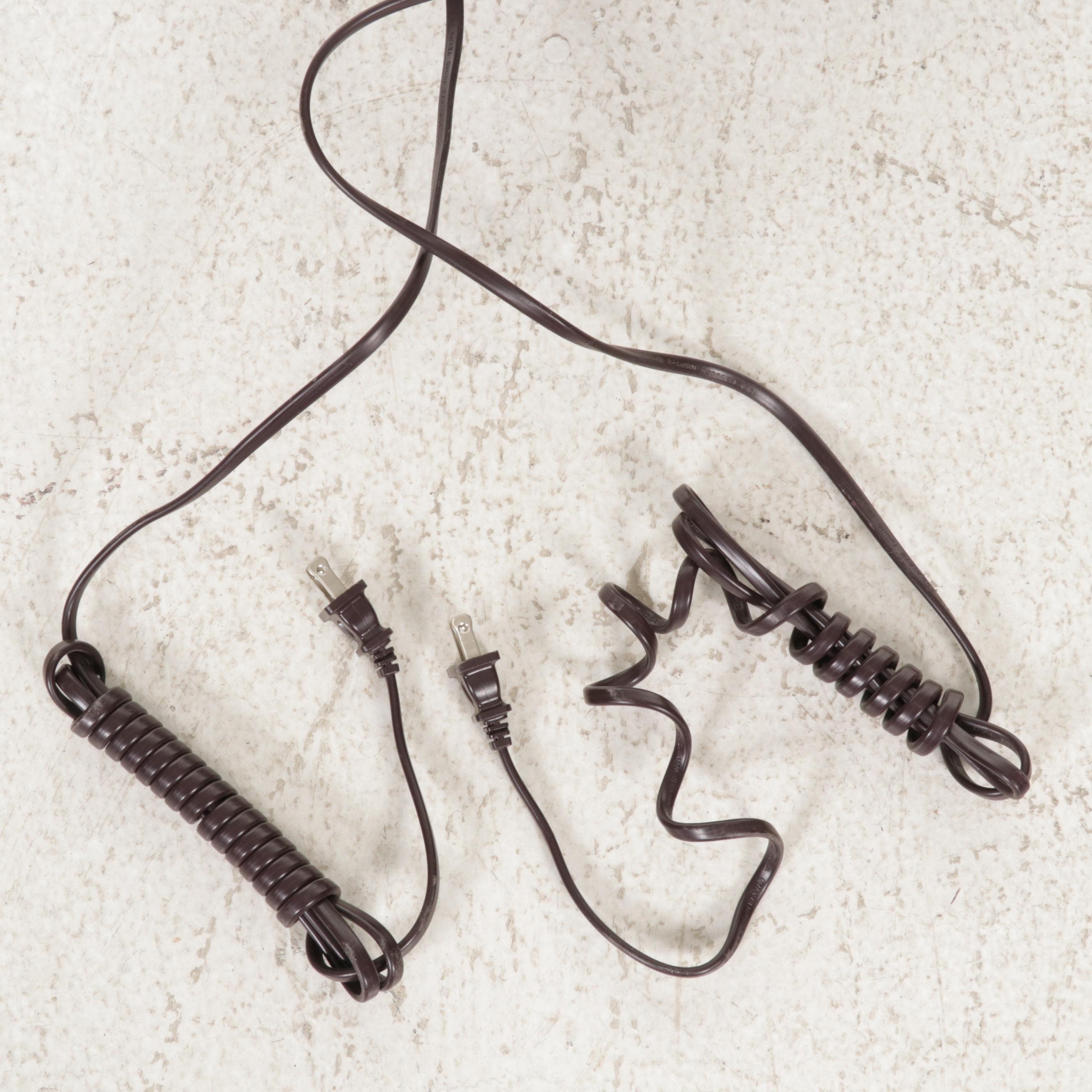 Pair of Wood Grain Pattern Table Lamps and Wall Clock, Contemporary