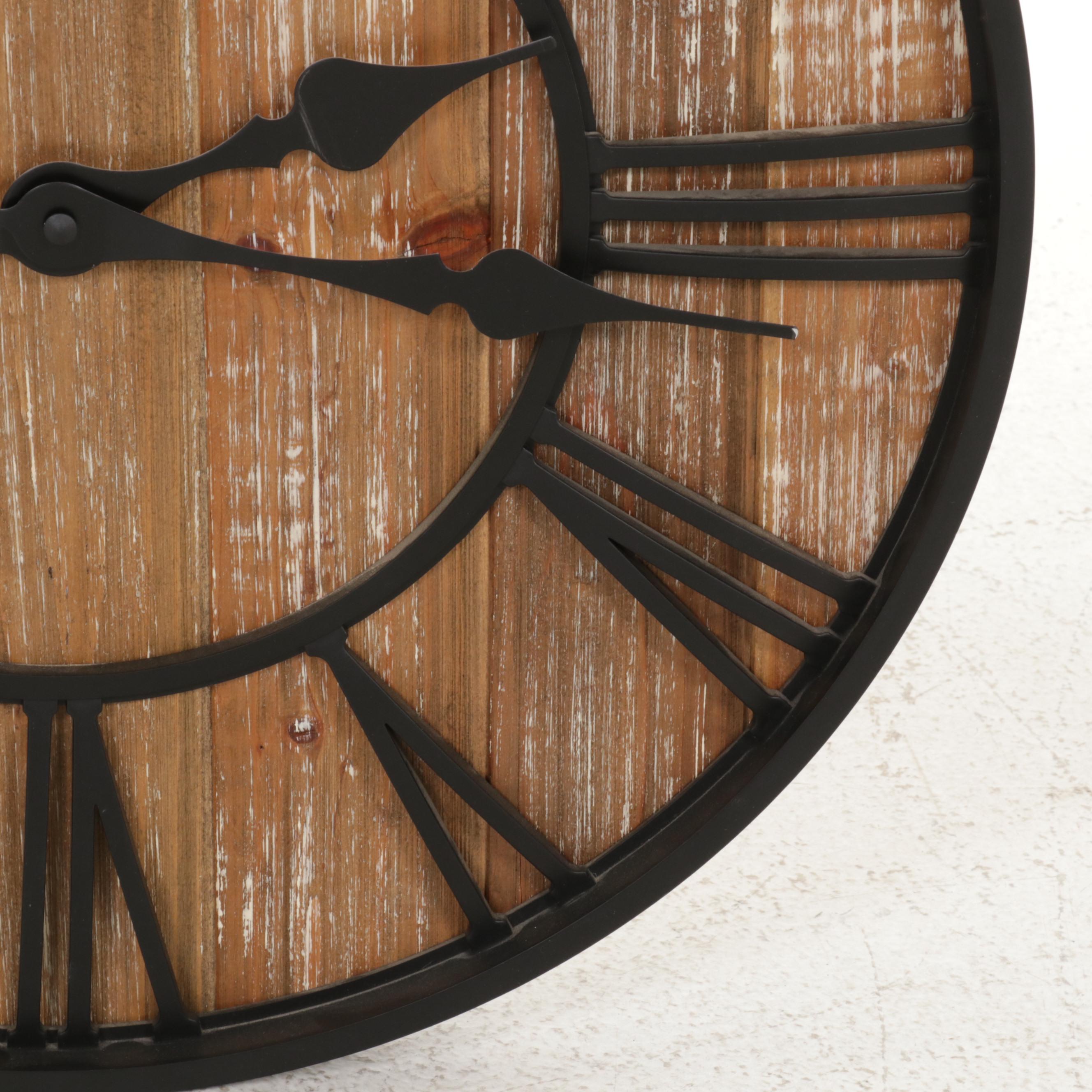 Pair of Wood Grain Pattern Table Lamps and Wall Clock, Contemporary