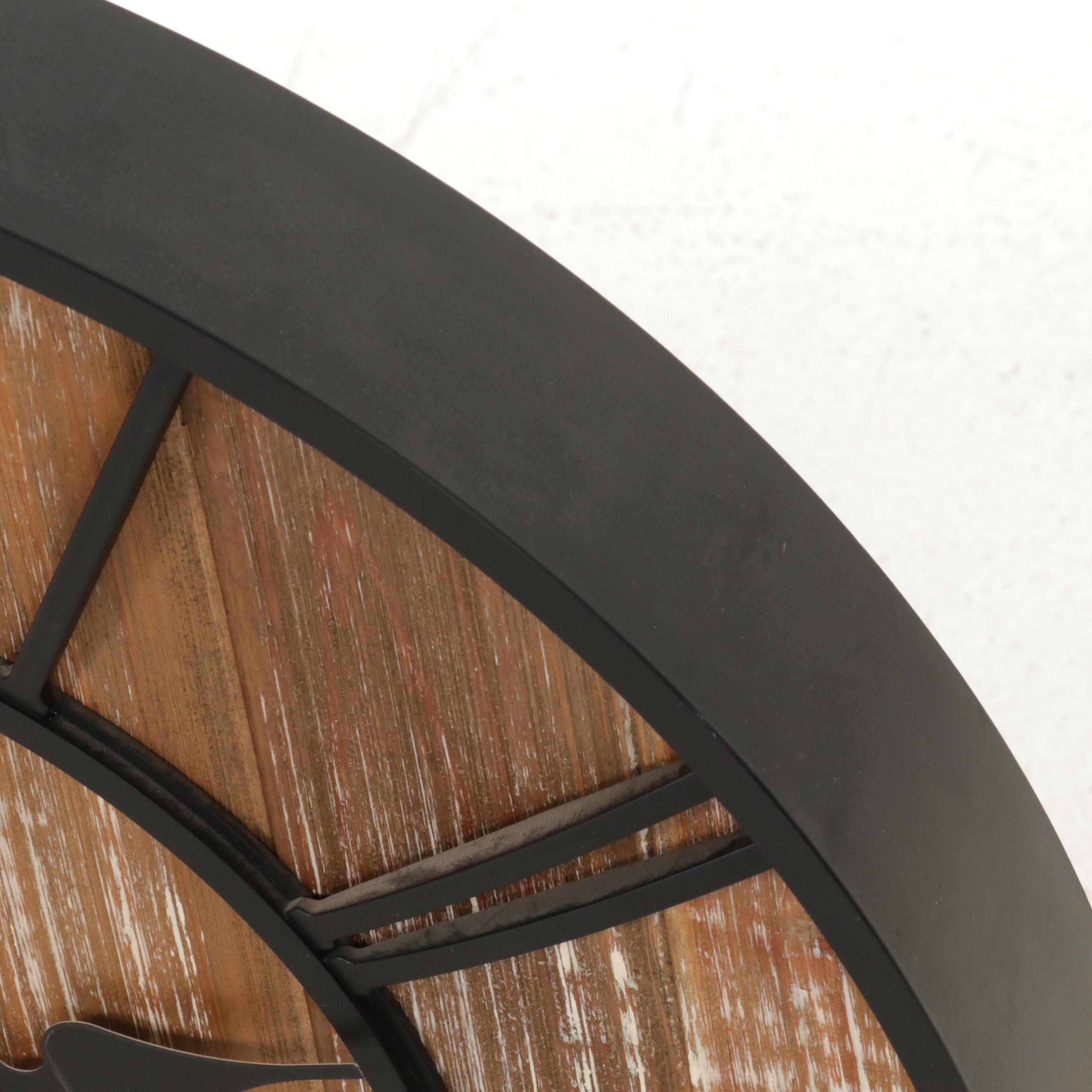 Pair of Wood Grain Pattern Table Lamps and Wall Clock, Contemporary