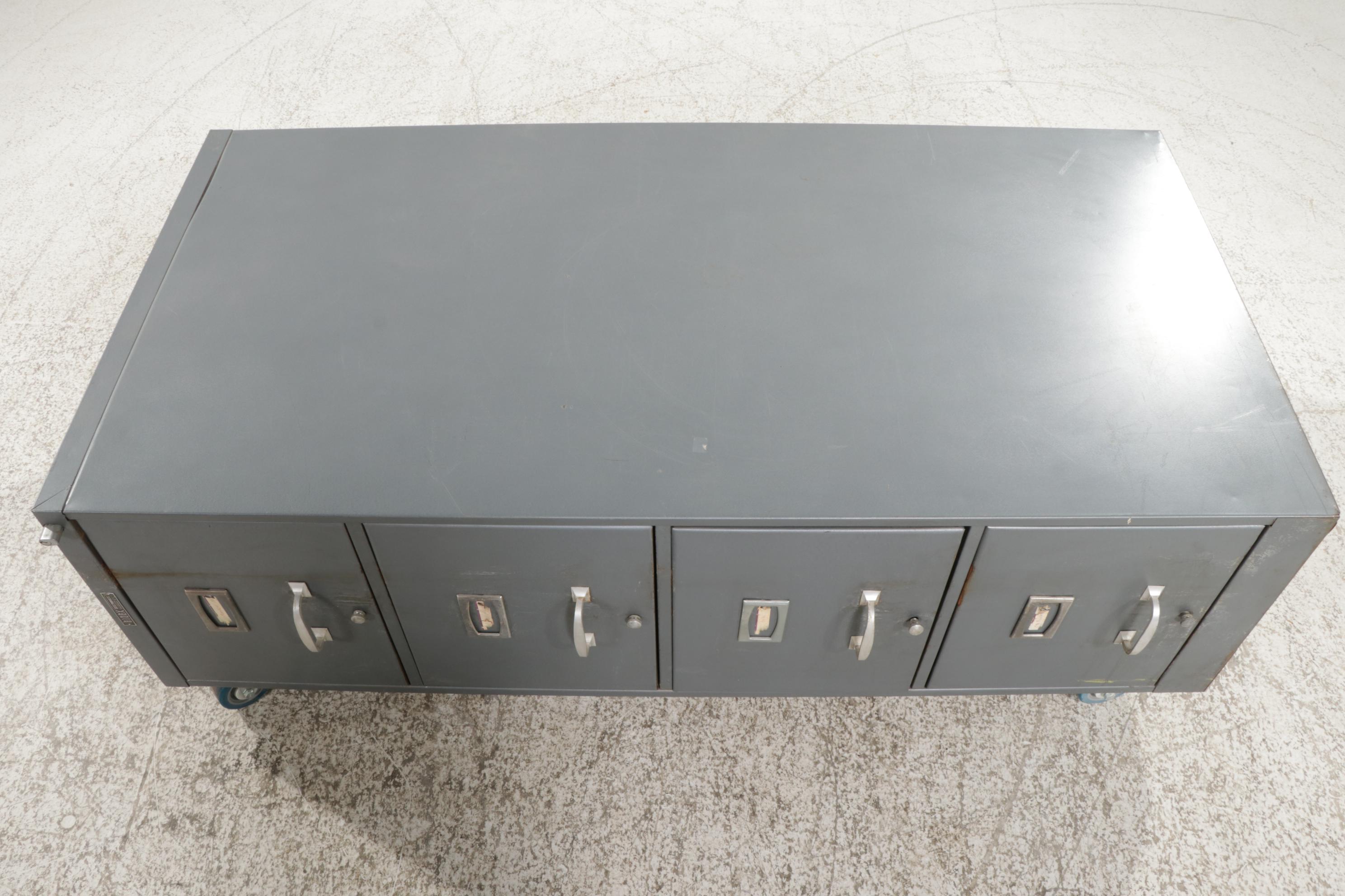 Filex Steel Four-Drawer Filing Cabinet Converted to Rolling Coffee Table