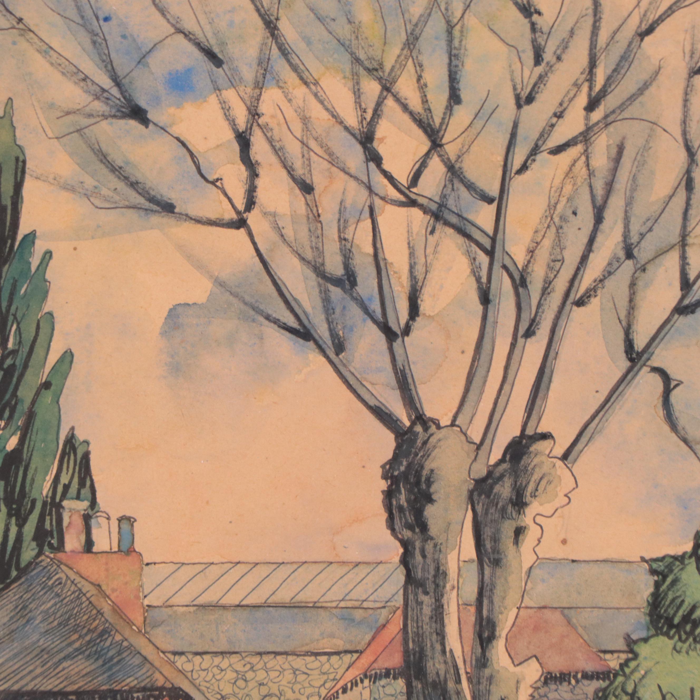 Ida Warren Watercolor and Ink Painting "Old Building, Chichester"