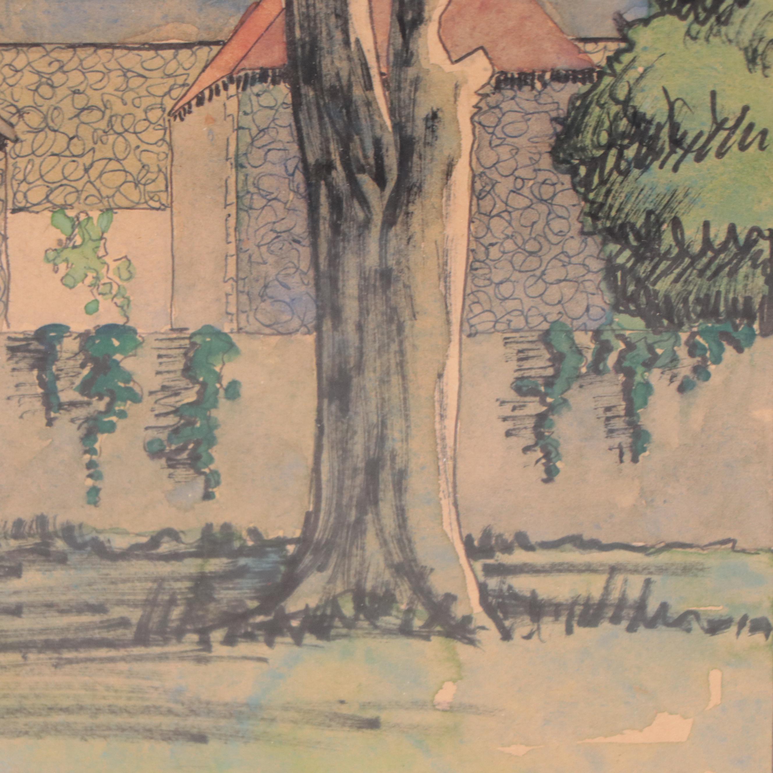 Ida Warren Watercolor and Ink Painting "Old Building, Chichester"