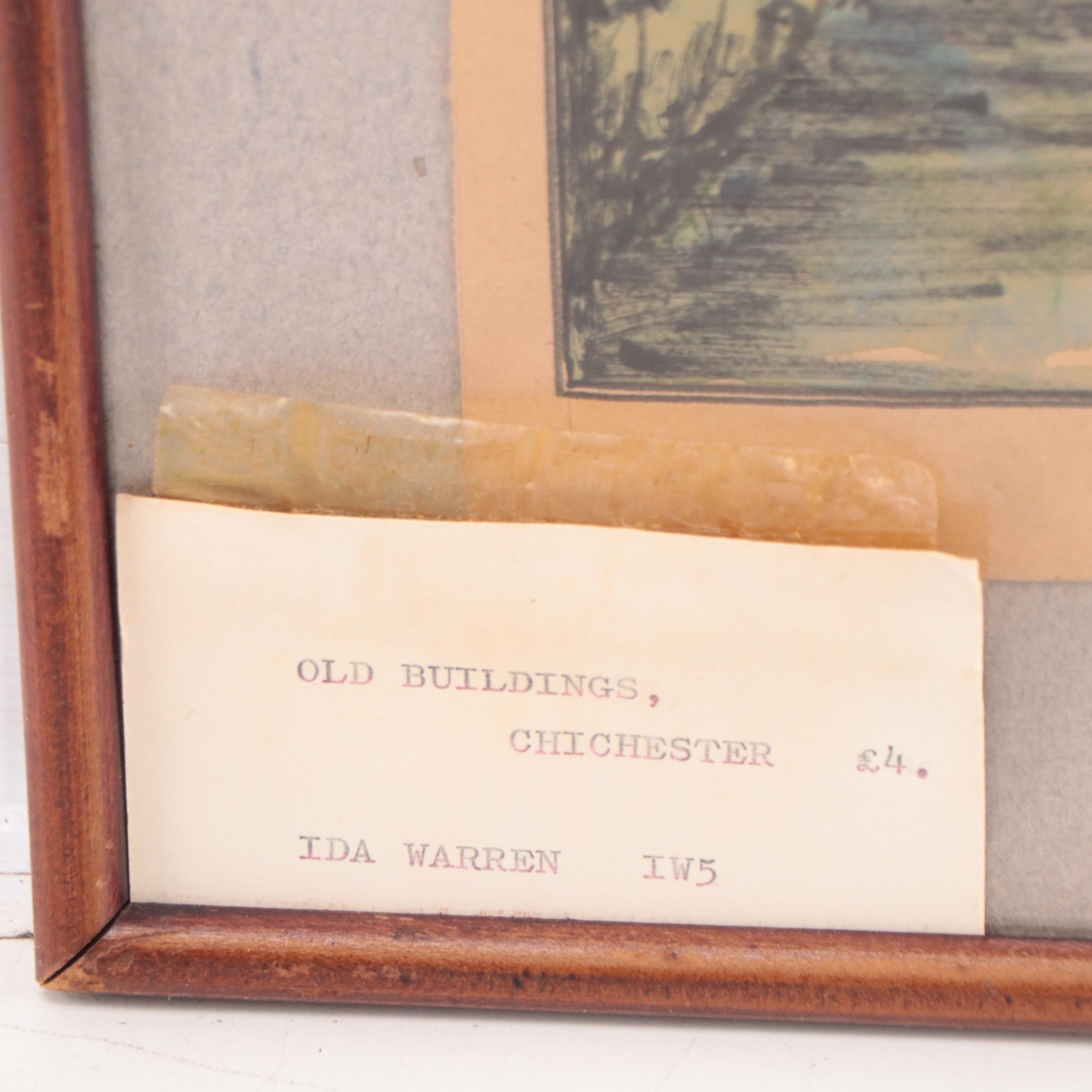 Ida Warren Watercolor and Ink Painting "Old Building, Chichester"