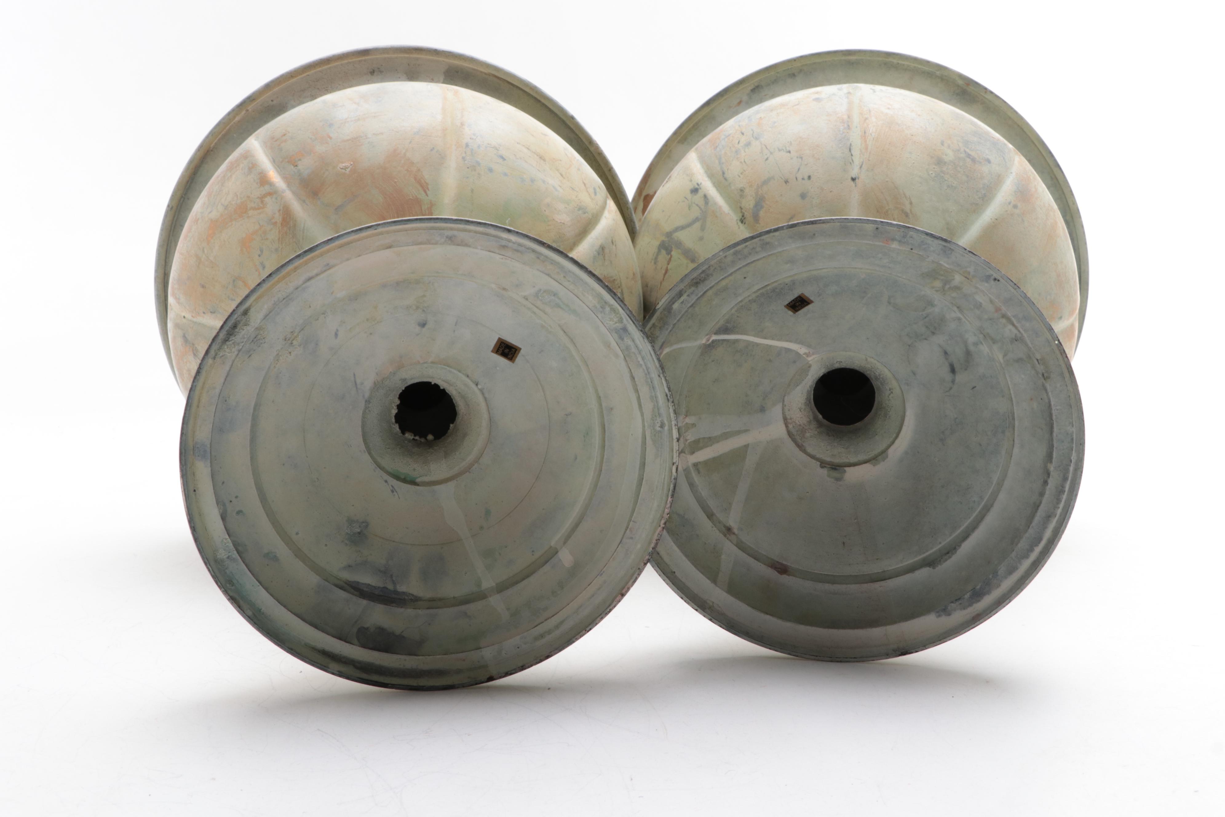 Indian Brass Pedestal Vases with Gilt Blown Glass Decorative Finials