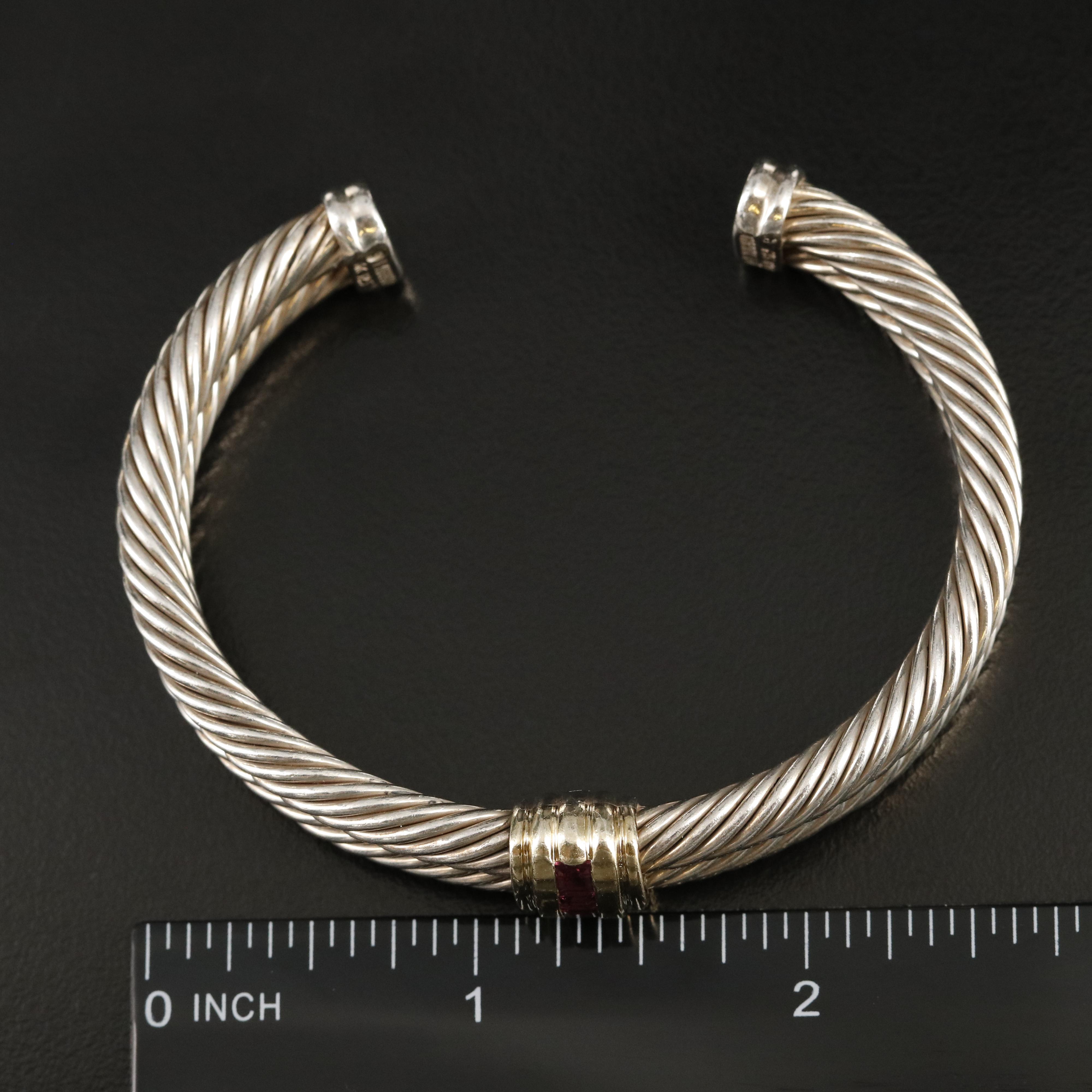 David Yurman Sterling Garnet Double Cable Cuff with 14K Accents