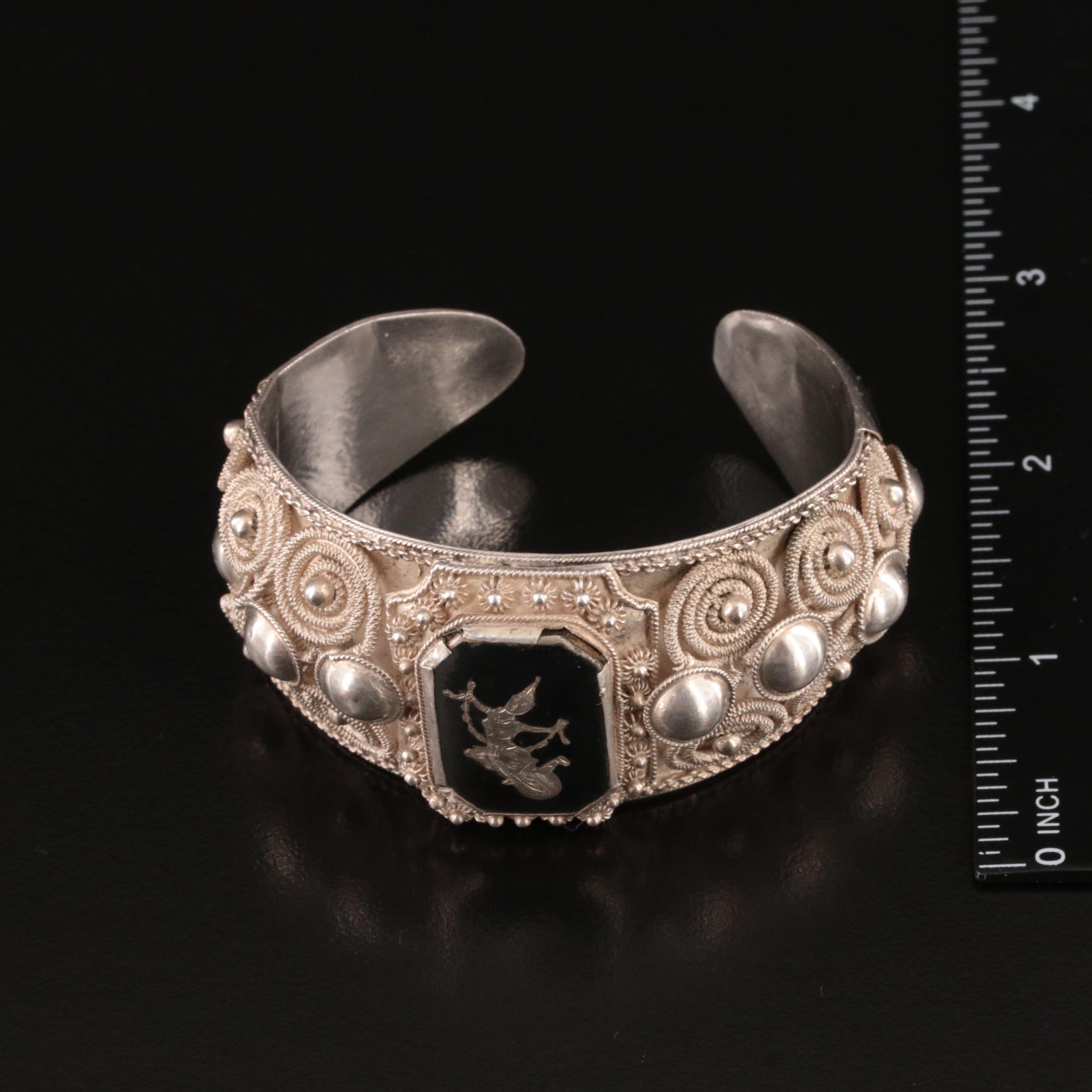 Siam Niello Sterling Cuff Featured in Jewelry Assortment Including Black Onyx