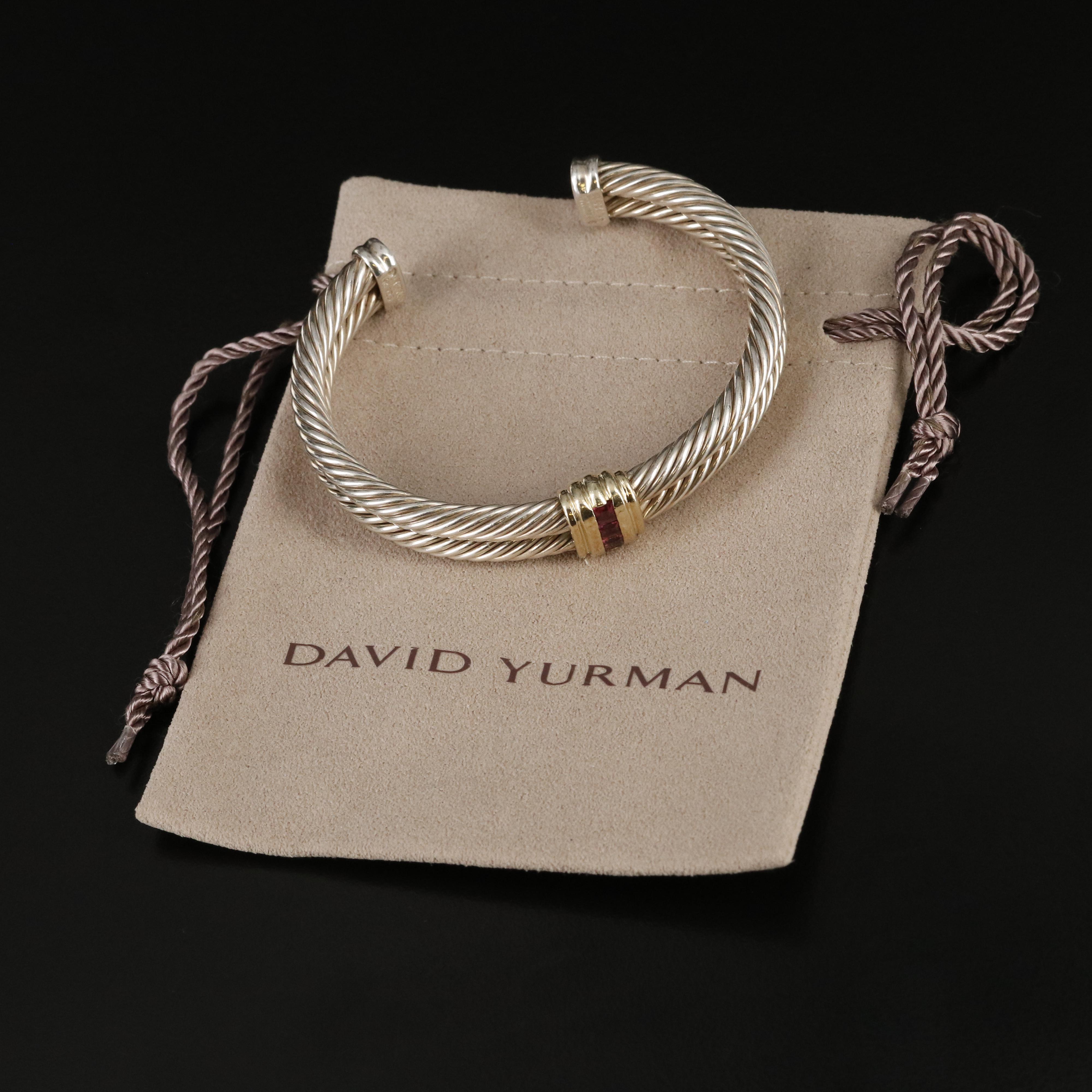 David Yurman Sterling Garnet Double Cable Cuff with 14K Accents