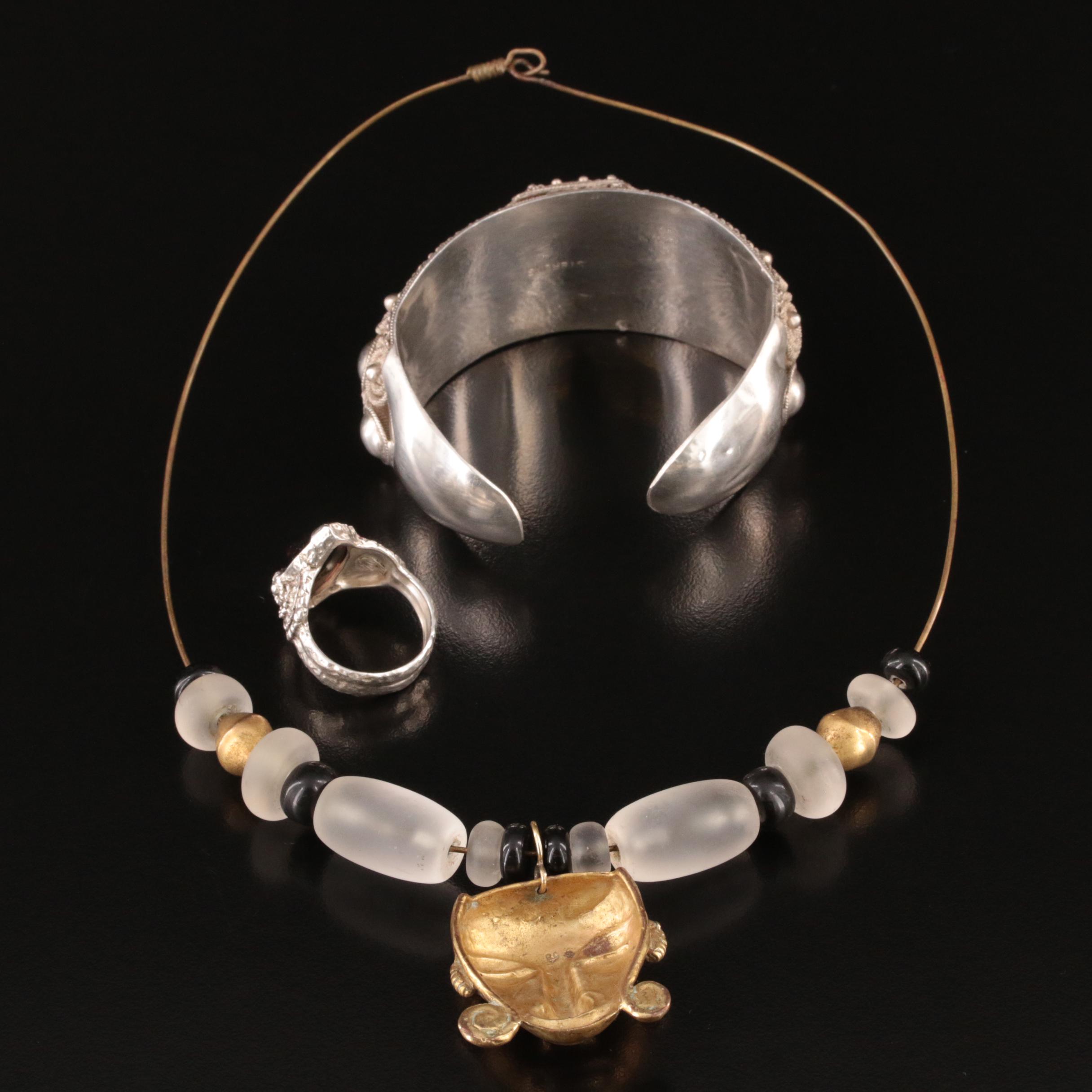 Siam Niello Sterling Cuff Featured in Jewelry Assortment Including Black Onyx