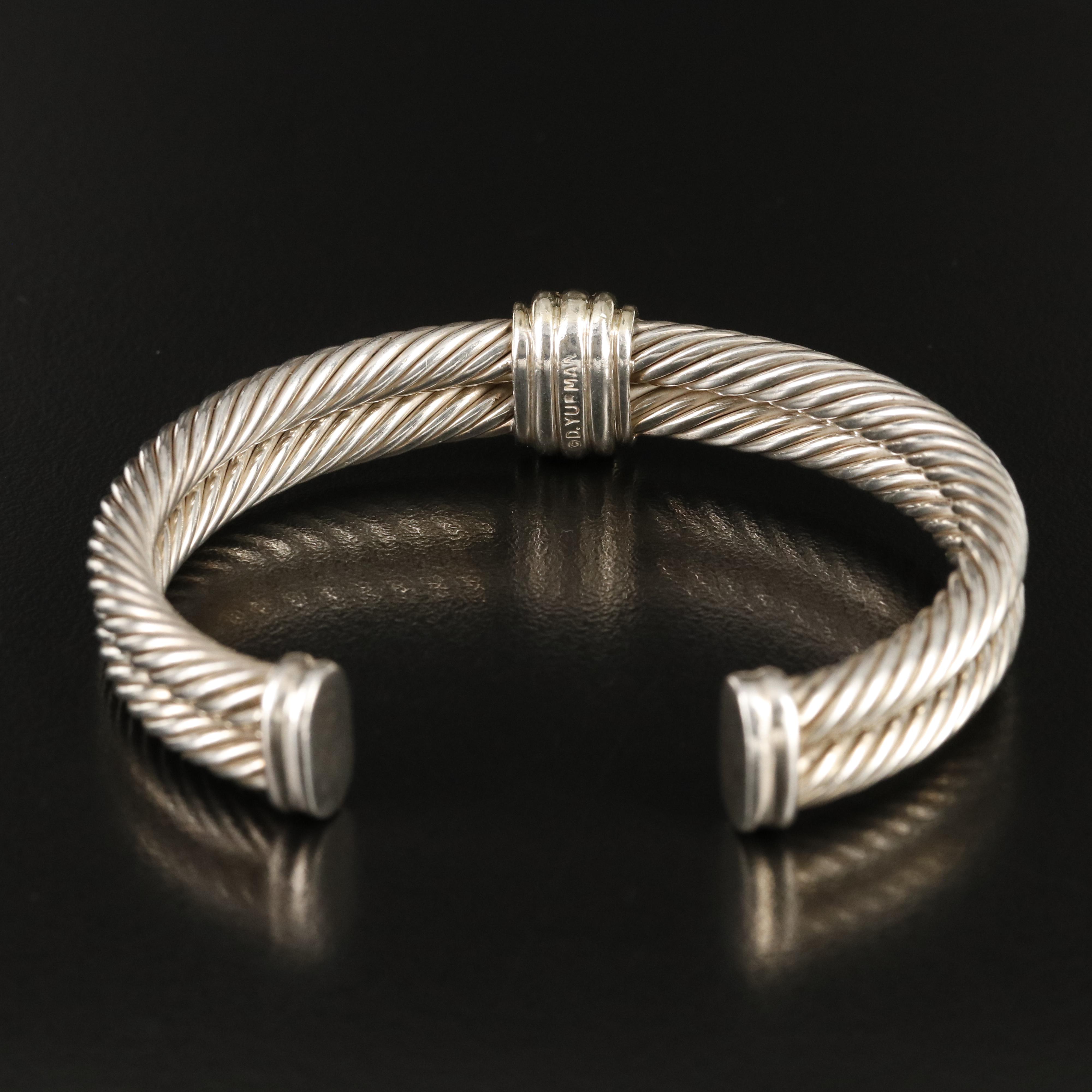 David Yurman Sterling Garnet Double Cable Cuff with 14K Accents