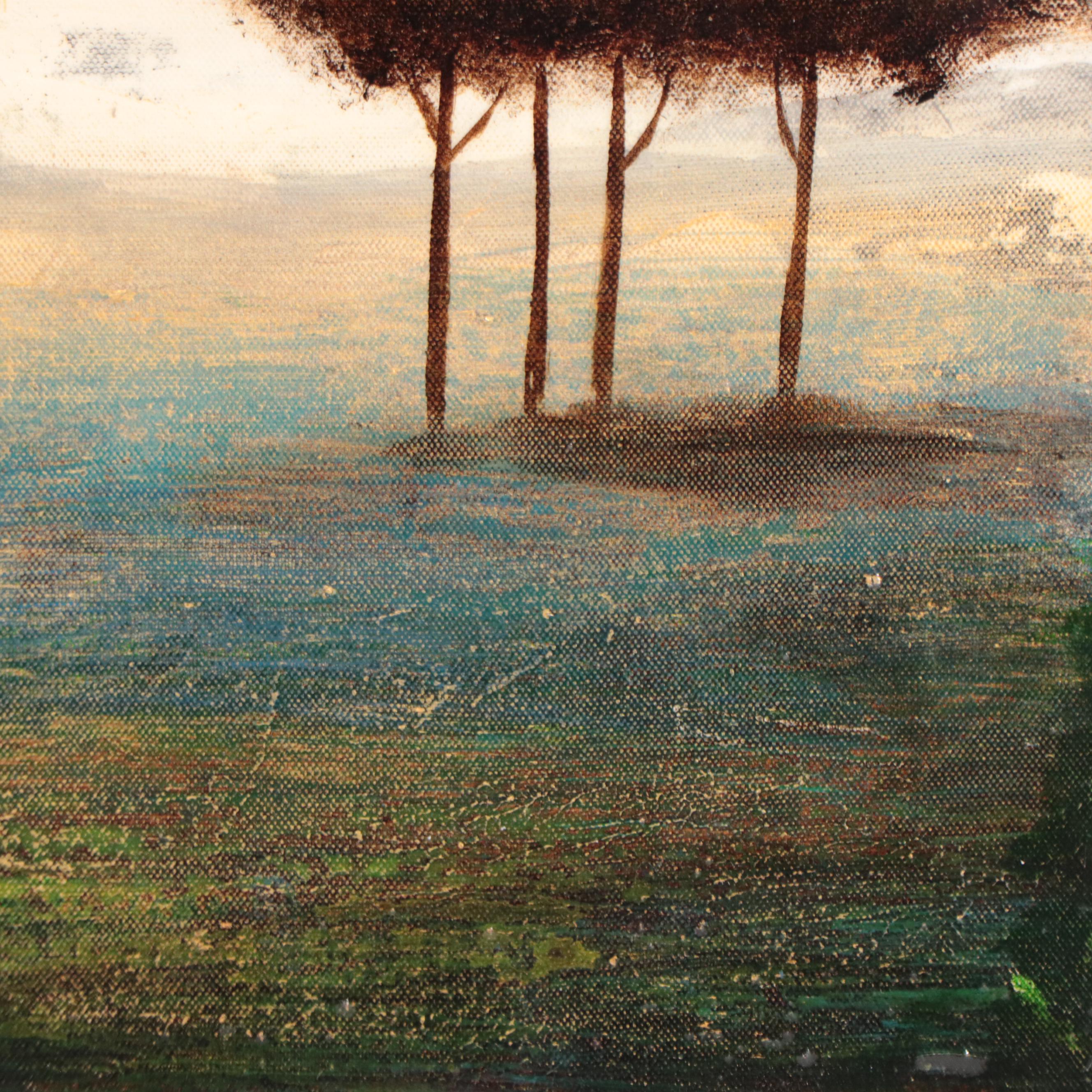 Triptych Acrylic Painting of Autumn Trees, 21st Century